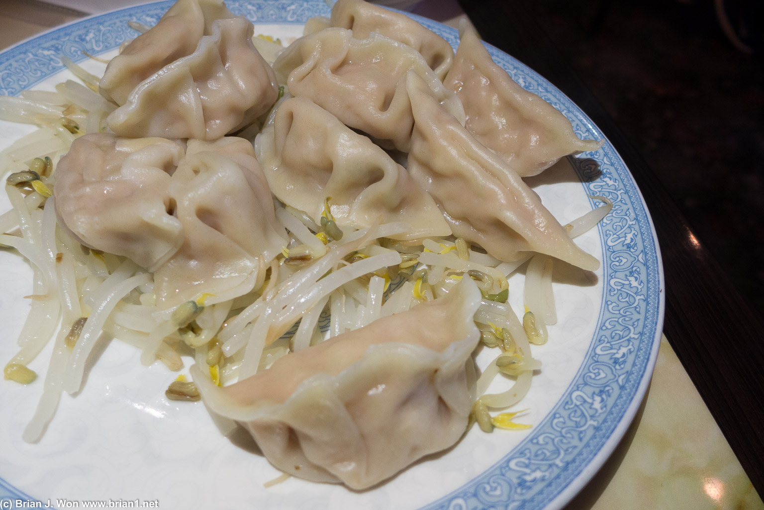 Dumplings were mediocre, taste was best described as indifferent. And why bean sprouts?