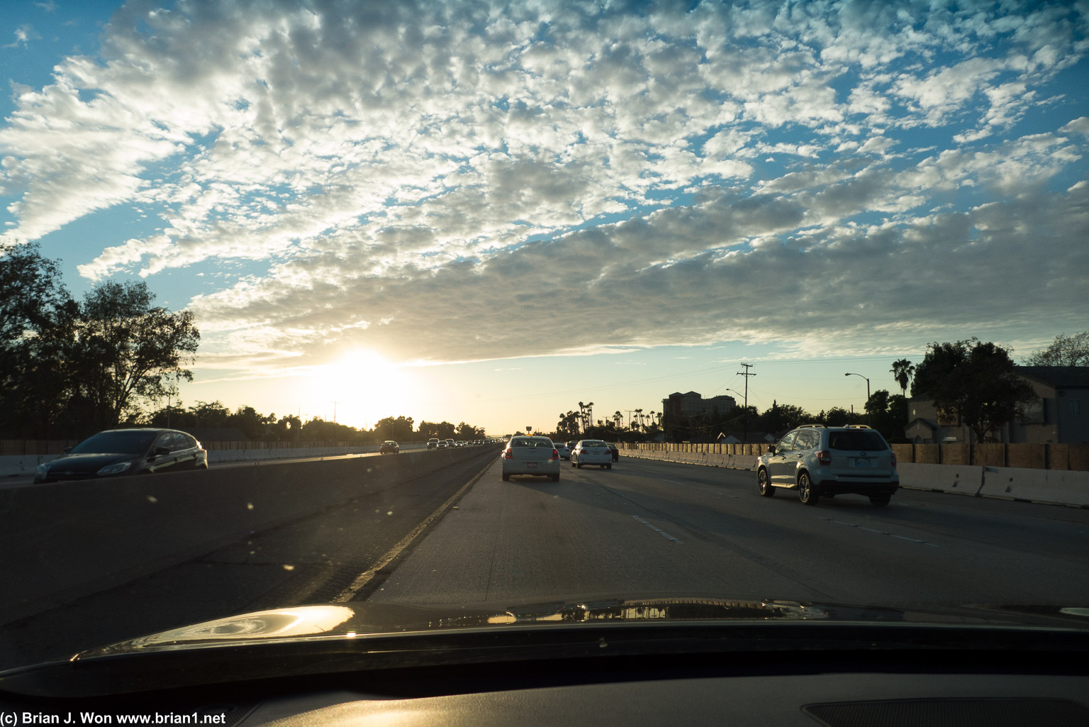 Late afternoon sun over I-10.