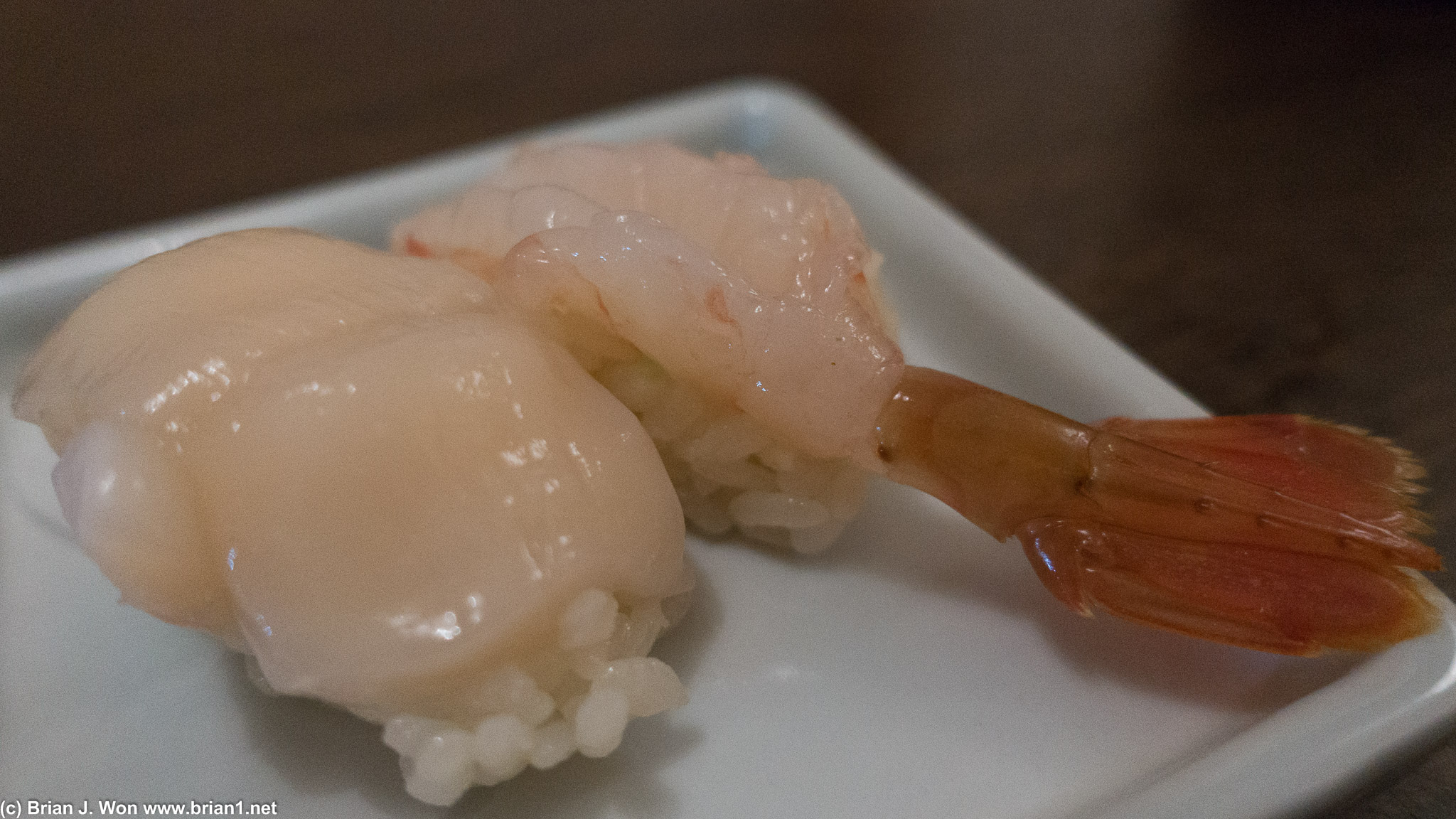 Ama ebi (live sweet shrimp) and scallop. Mmmm.
