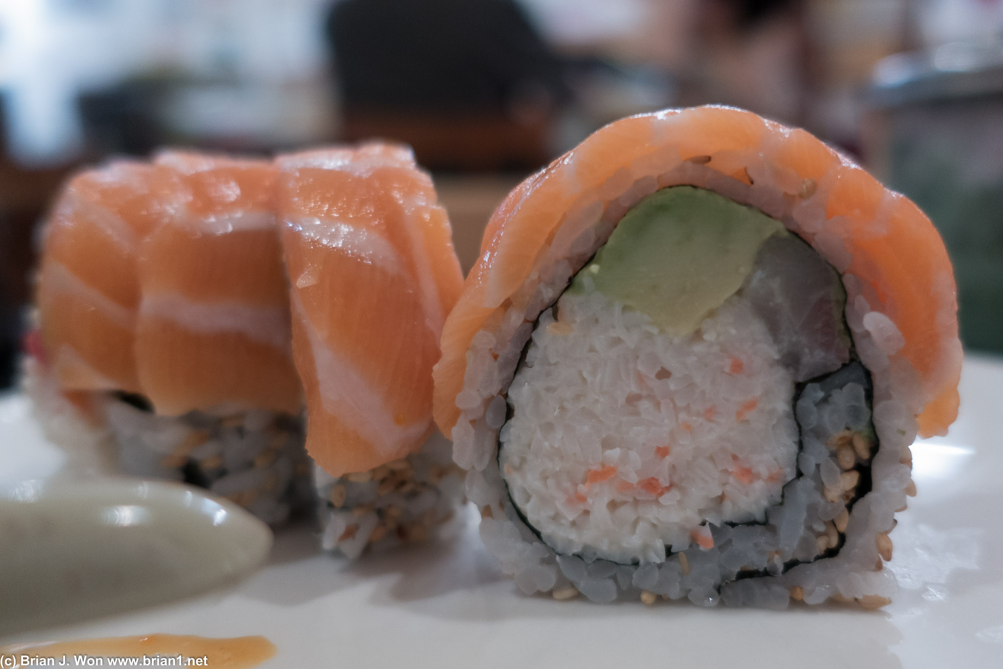 Greg roll-- california roll basically, with a bit more fish inside and on top.