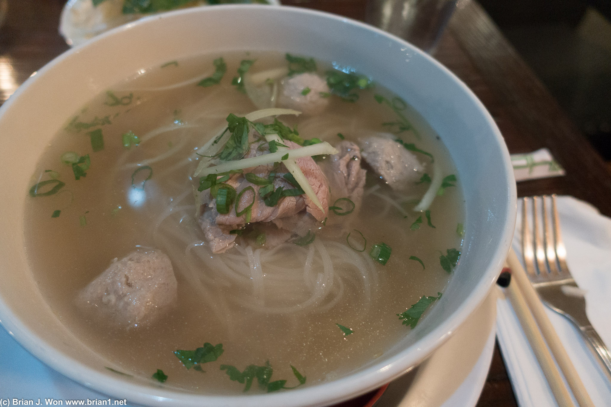 House special. Broth is a little plain. Beef ball, rare steak, but no tripe or tendon-- not even on the menu!