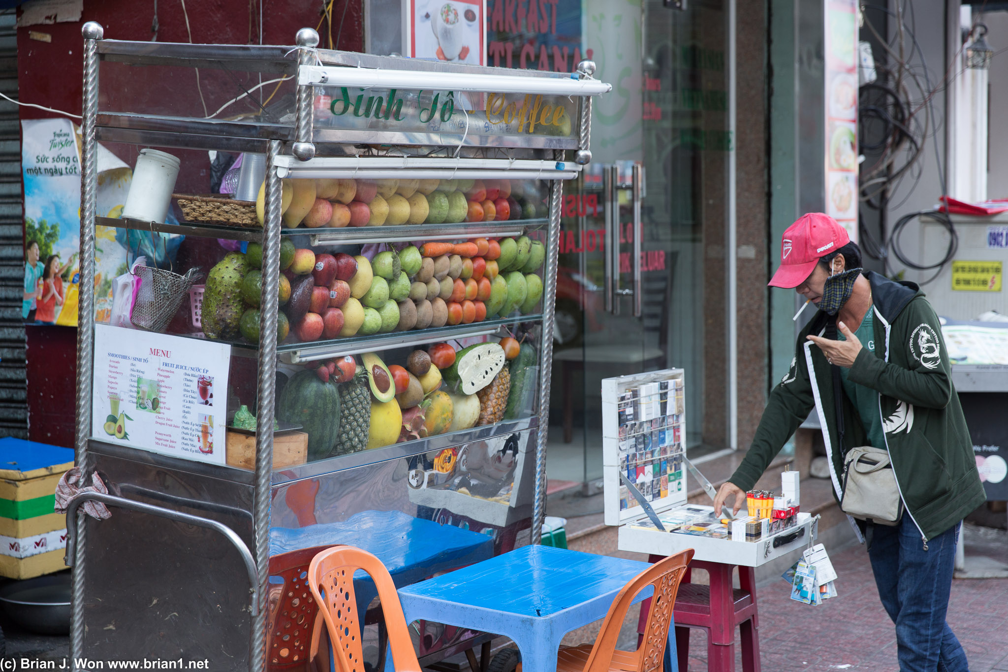 Fruit vendor right outside the street food market.