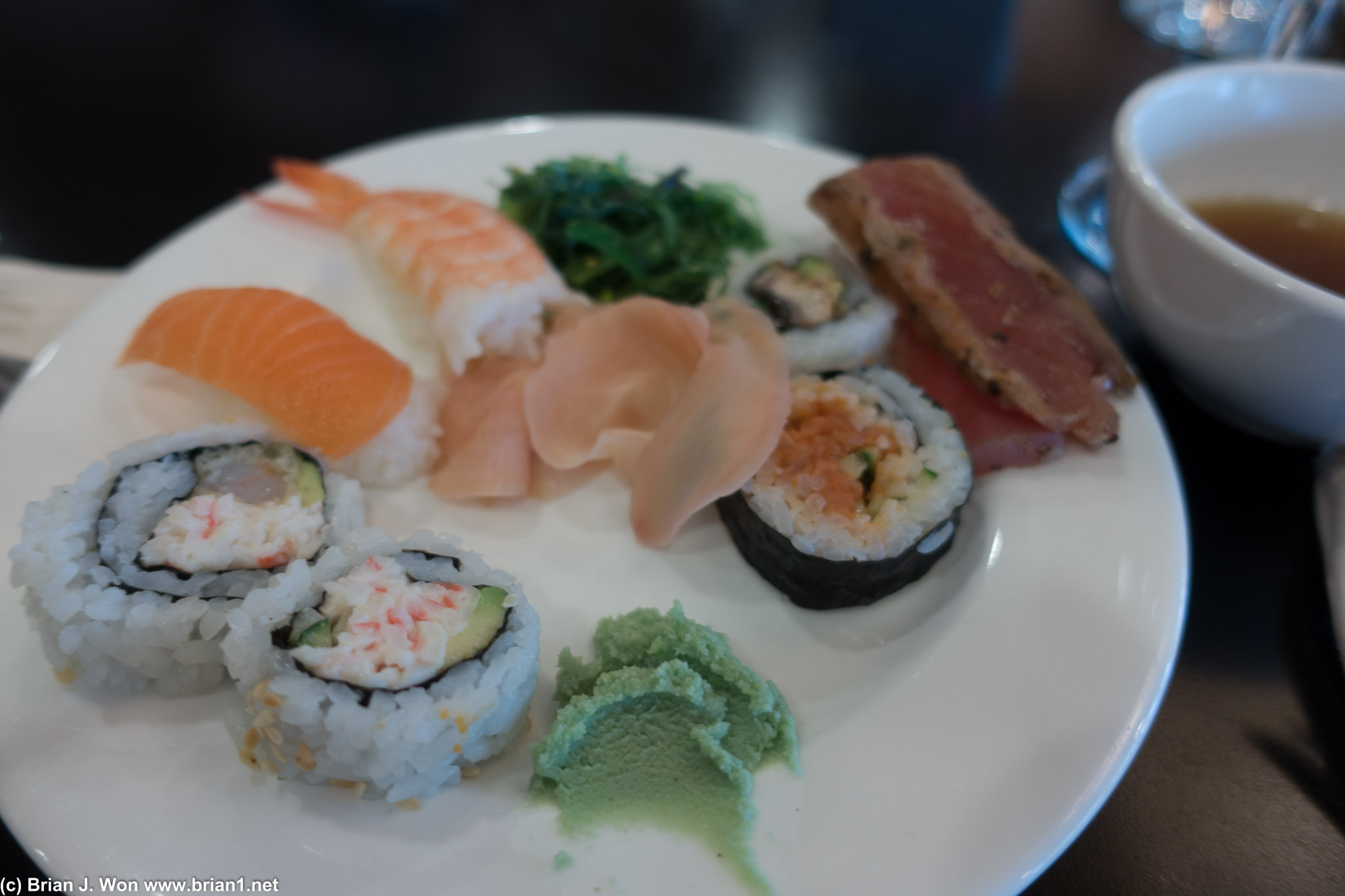 California roll, spicy tuna, plus some typical buffet quality seared ahi, salmon and shrimp nigiri.