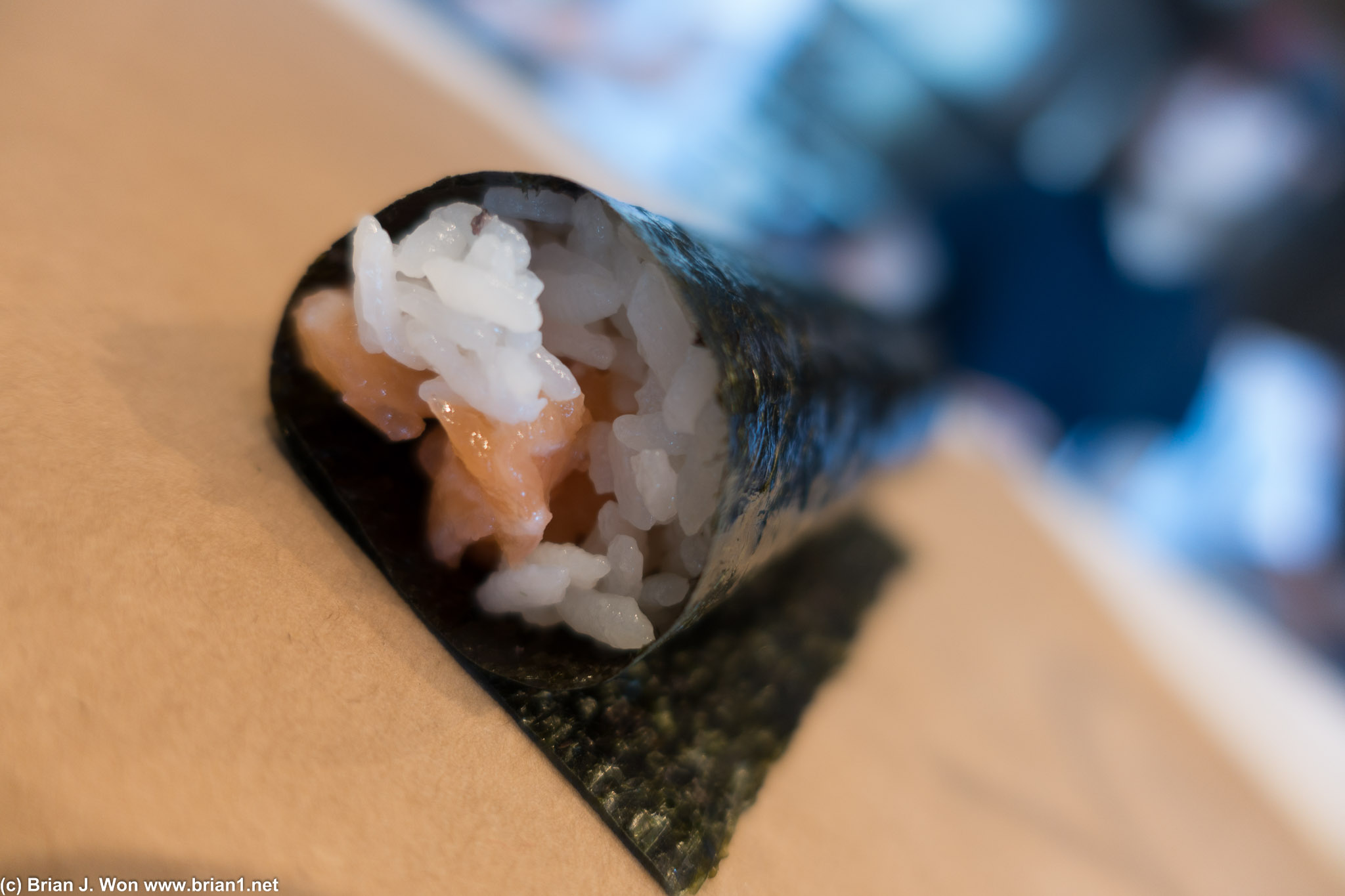 Salmon hand roll.