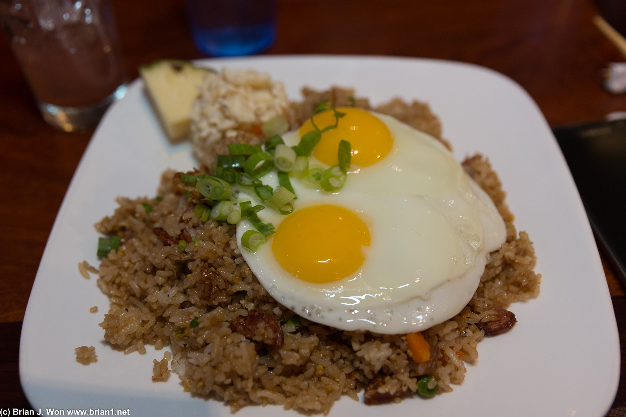 Fried rice. Portugese sausage with added sunny side up eggs.