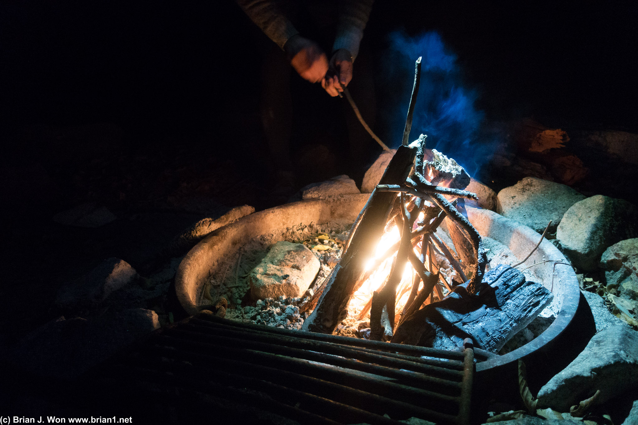 Making a fire at Devore Trail Camp.