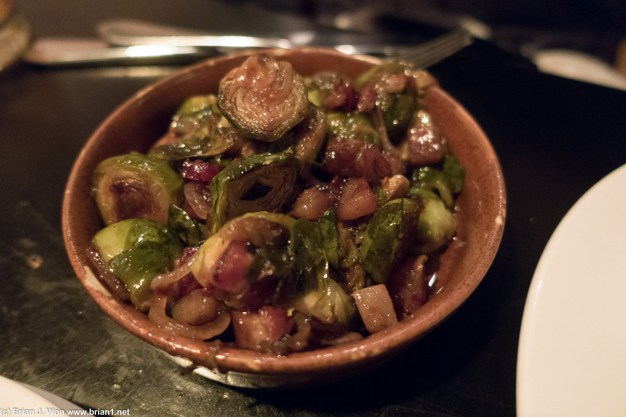 Brussel sprouts and bacon. A little heavy on the sauce but very good otherwise.