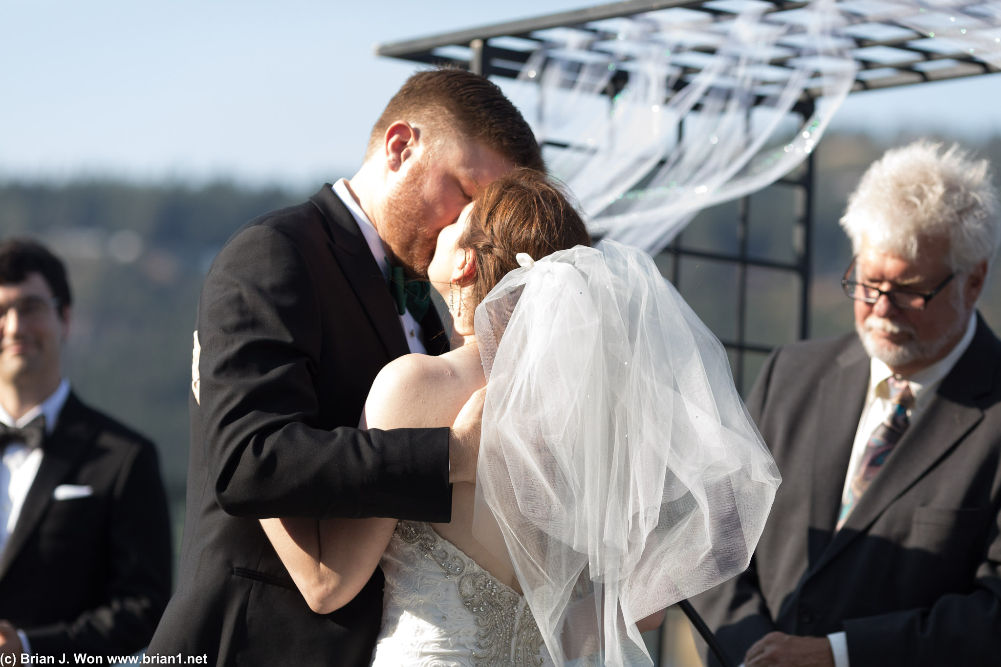 First kiss as bride and groom.