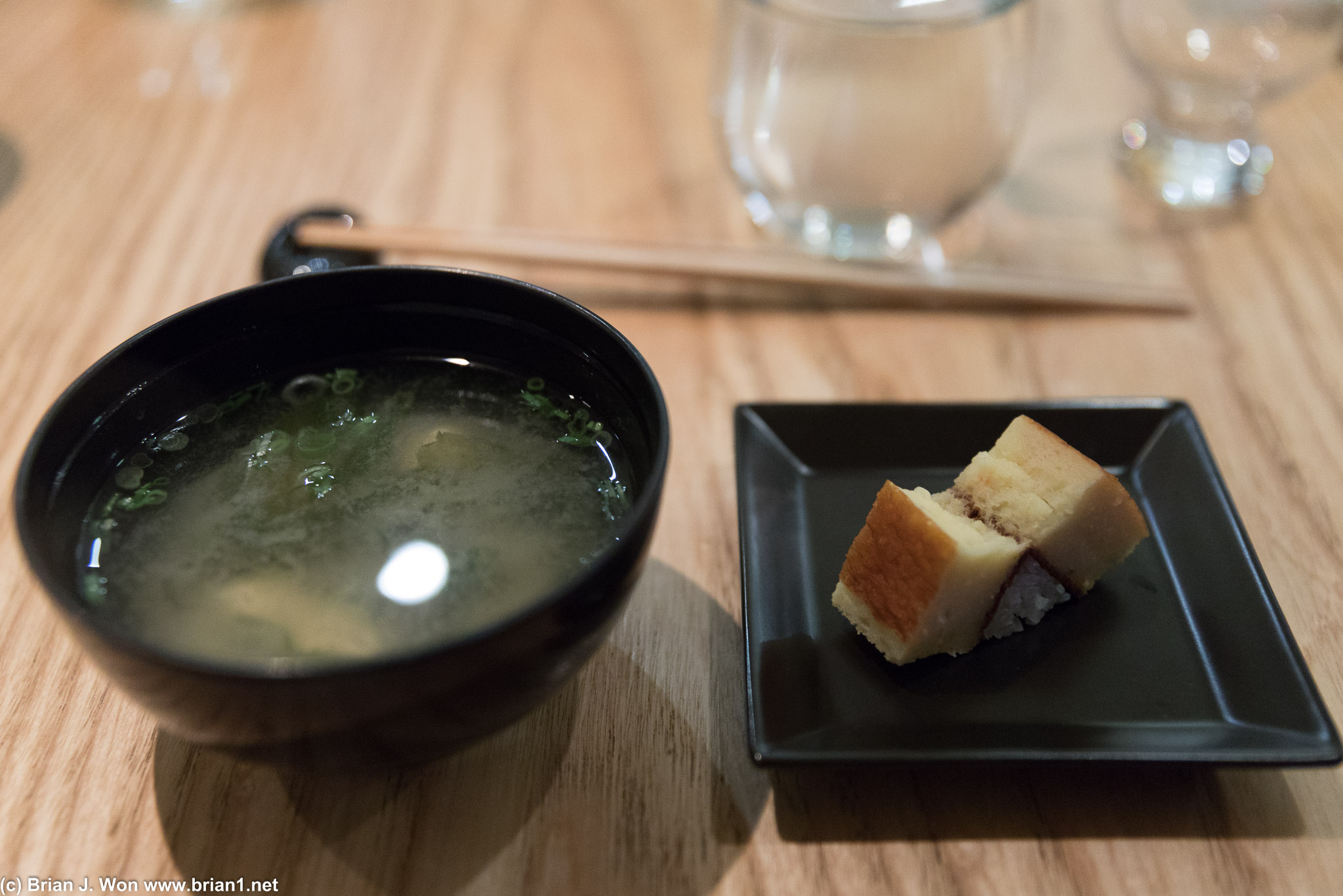 Miso soup and tamago.