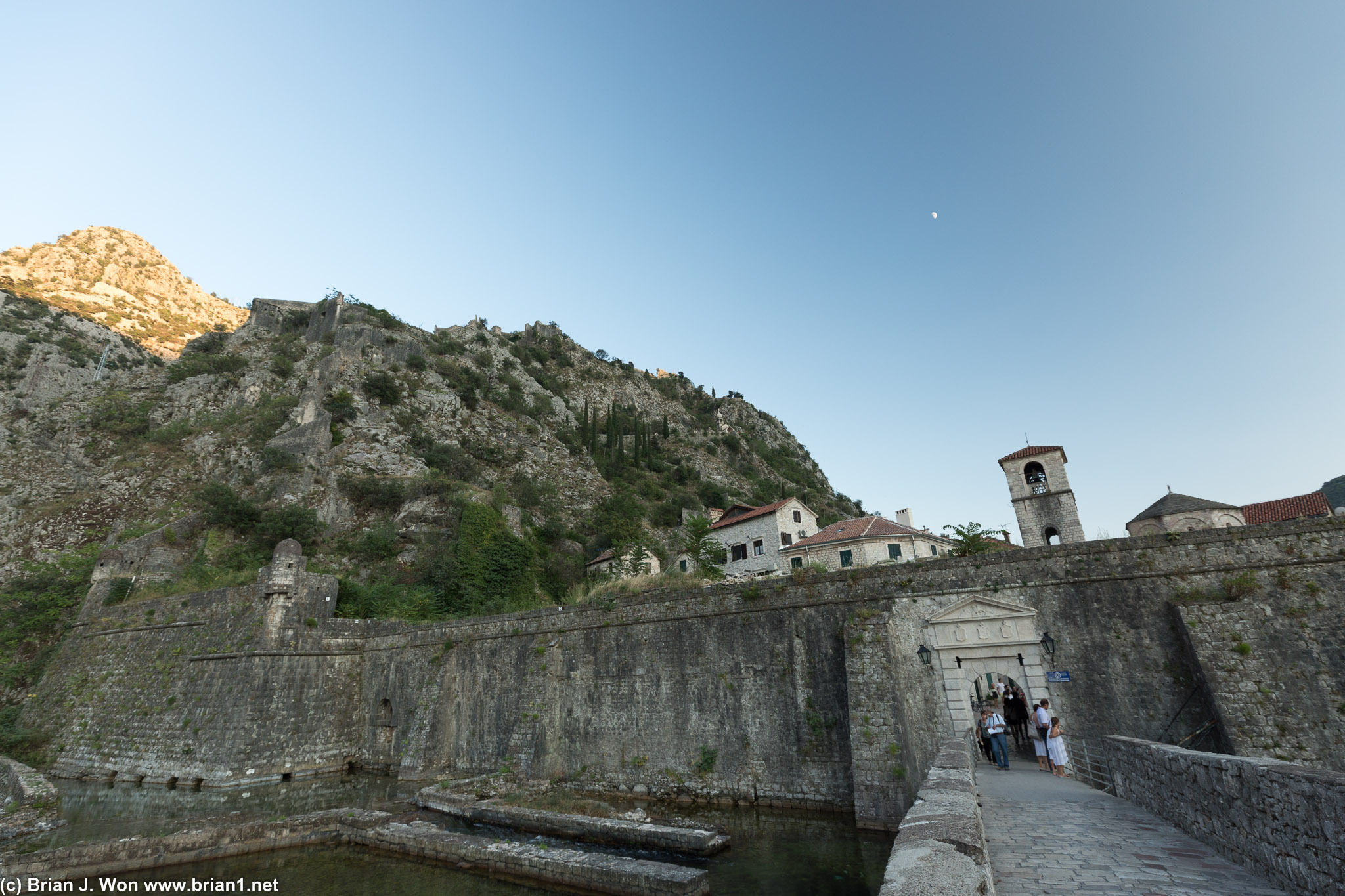 Old town Kotor and the fortress walls running up the mountain.