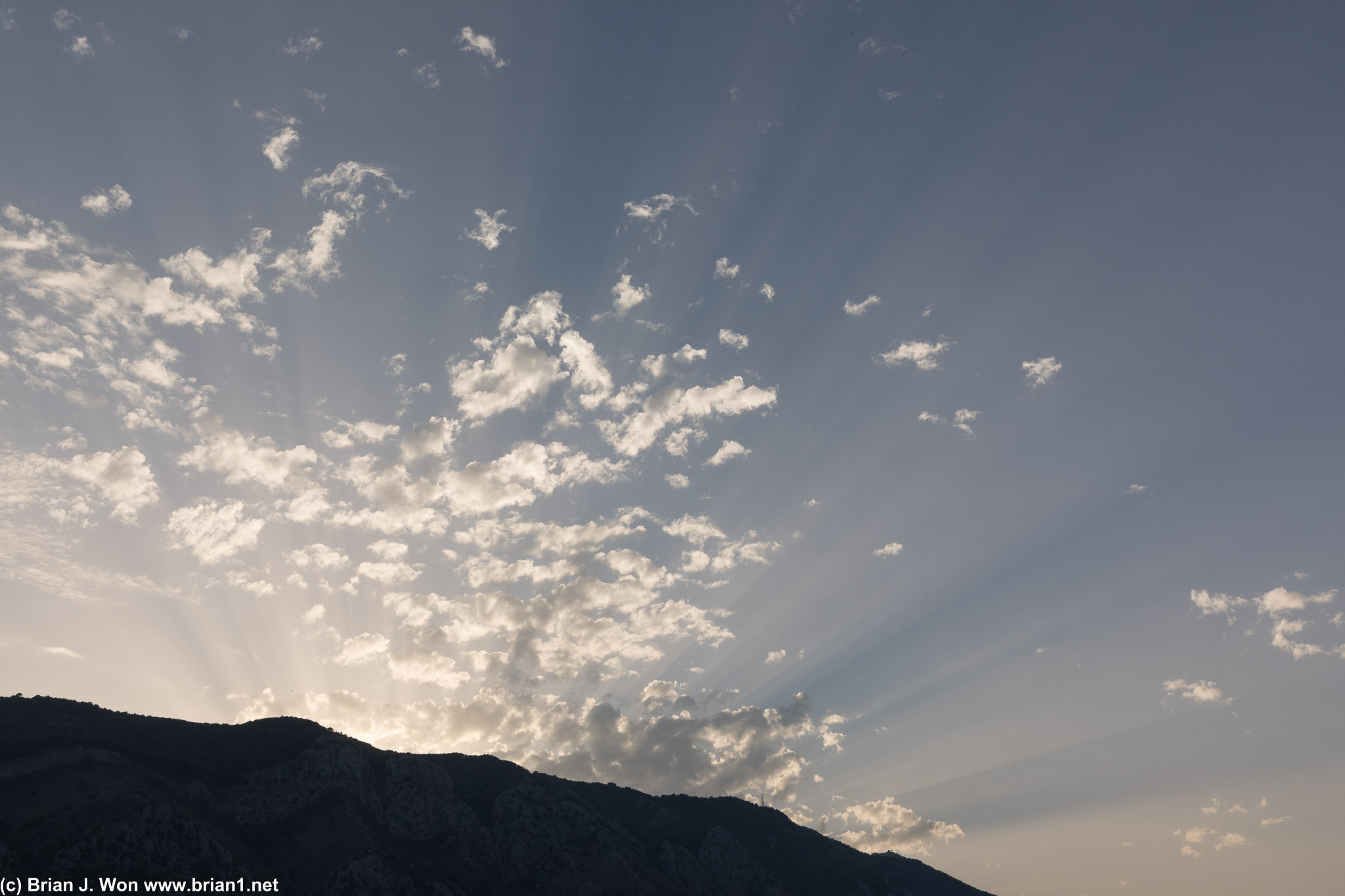 Sunset's rays over Bay of Kotor.