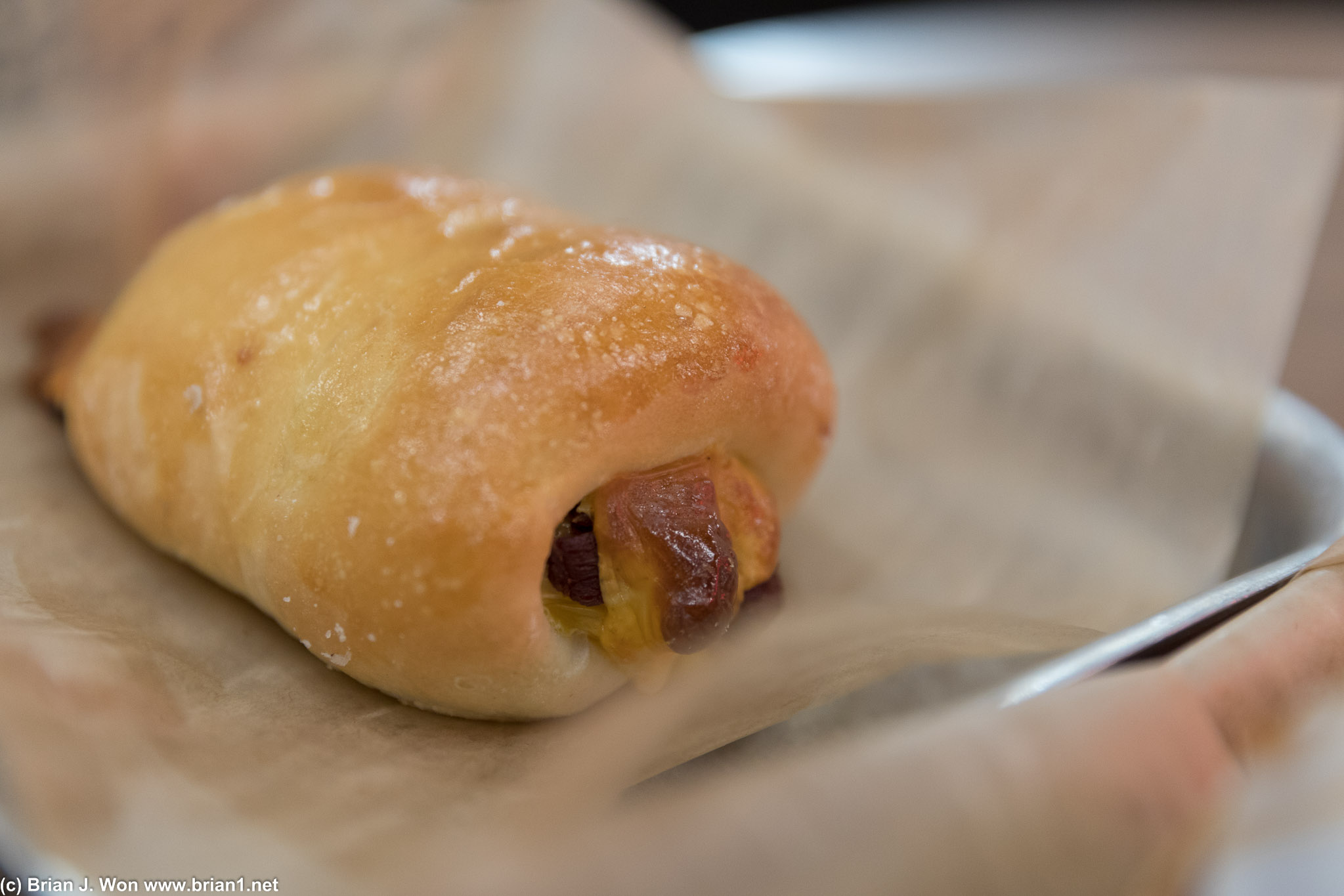 Bacon and egg kolache. Not as pretty as the donut, but t'was even better.