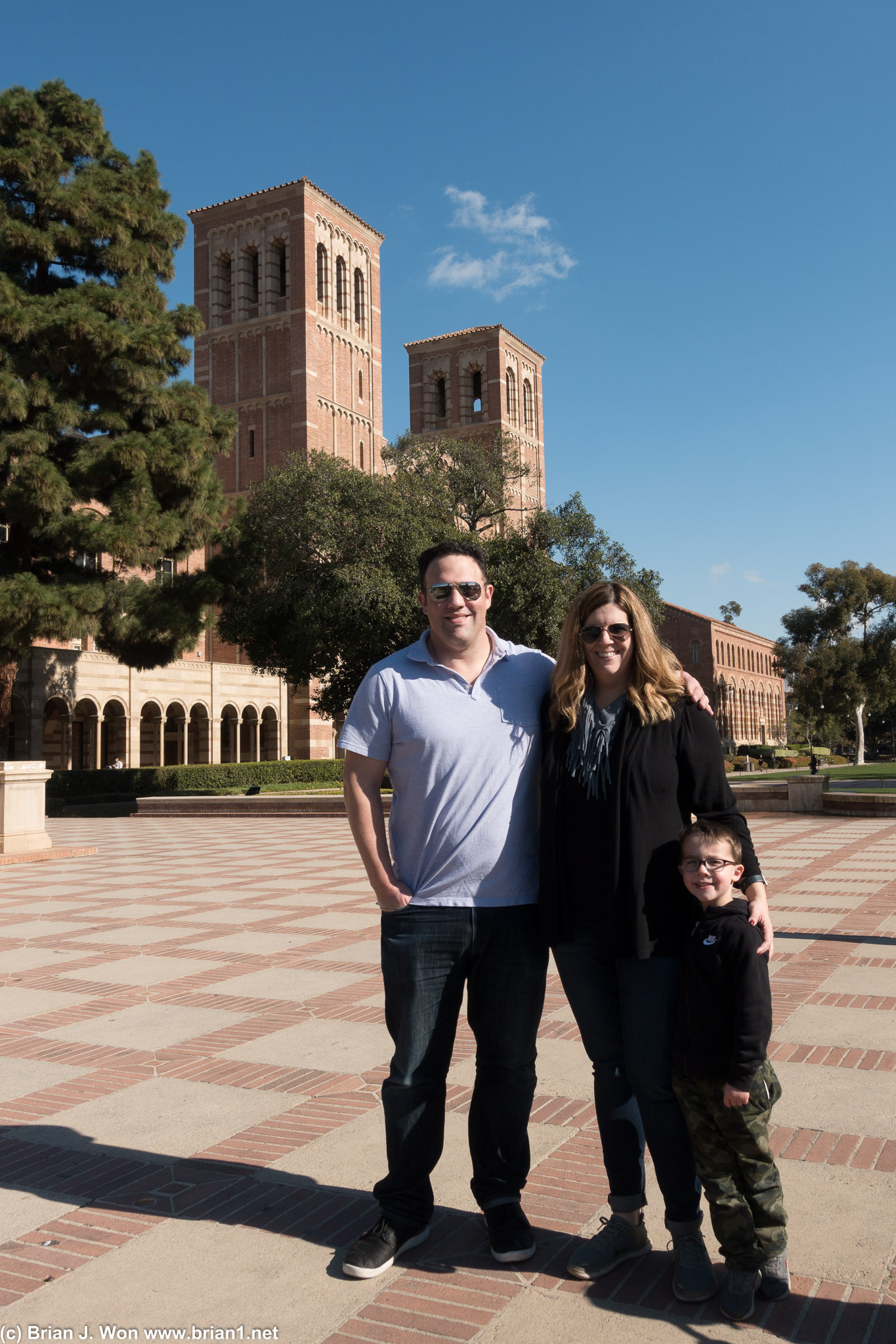 The Moore family in front of Royce Hall.