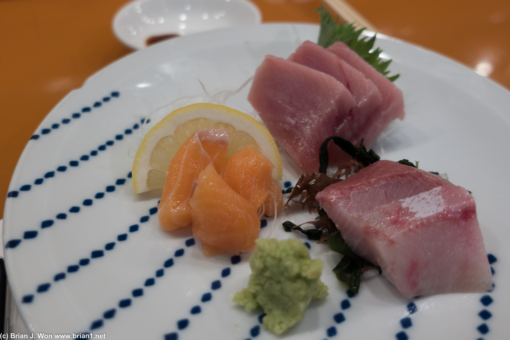 Salmon, tuna, and yellowtail sashimi. Nom!