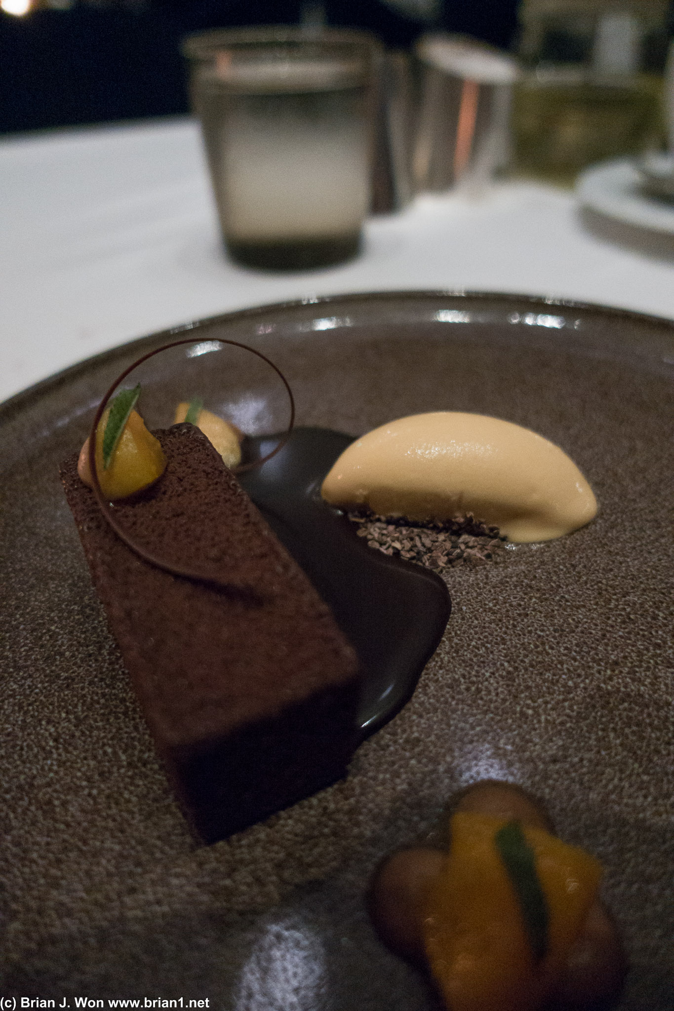 70% dark chocolate, lots of apricot in the sauce, the ice cream, the ganache.