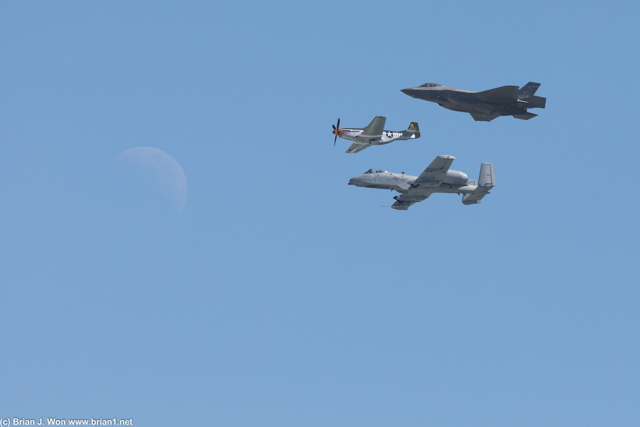 USAF Heritage Flight - F-35A, A-10C, and P-51D Mustang "Wee Willy II" piloted by USAF (ret) Major General Tommy Williams.