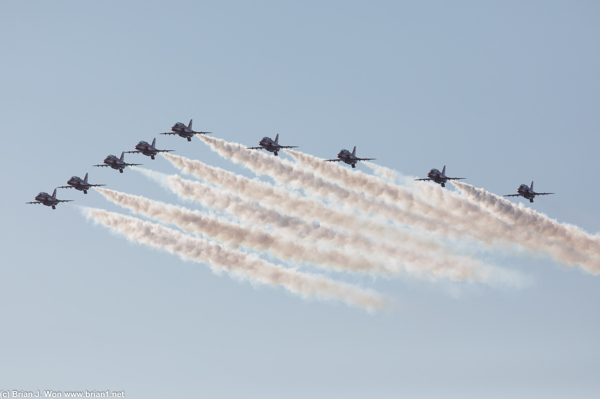 All nine Red Arrows in formation.