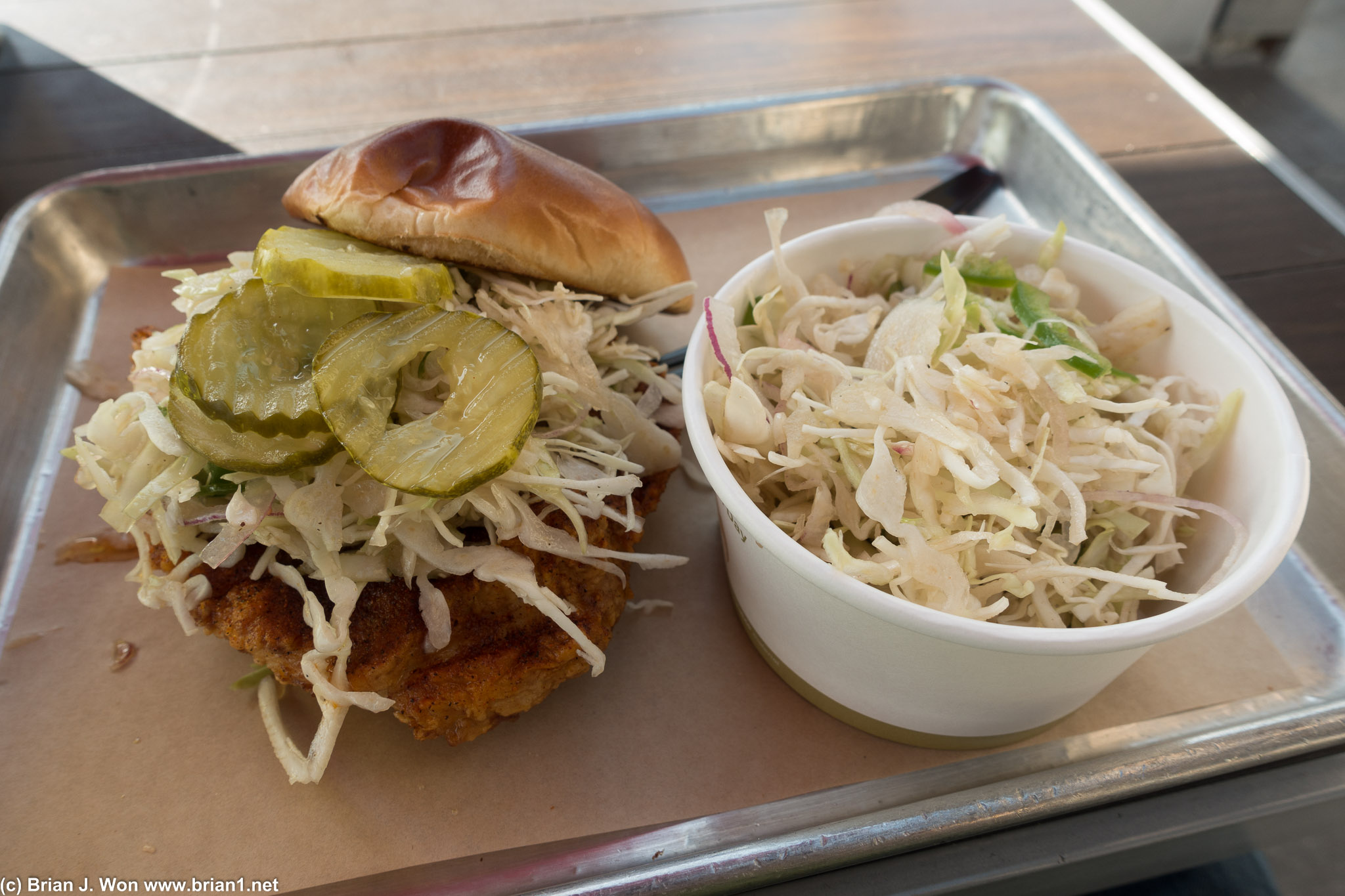 Nashville XL chicken sandwich and coleslaw.