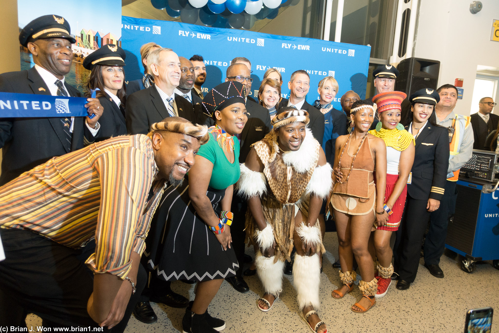 Everyone in the picture-- flight crew, United management, VIPs, and the dancers!