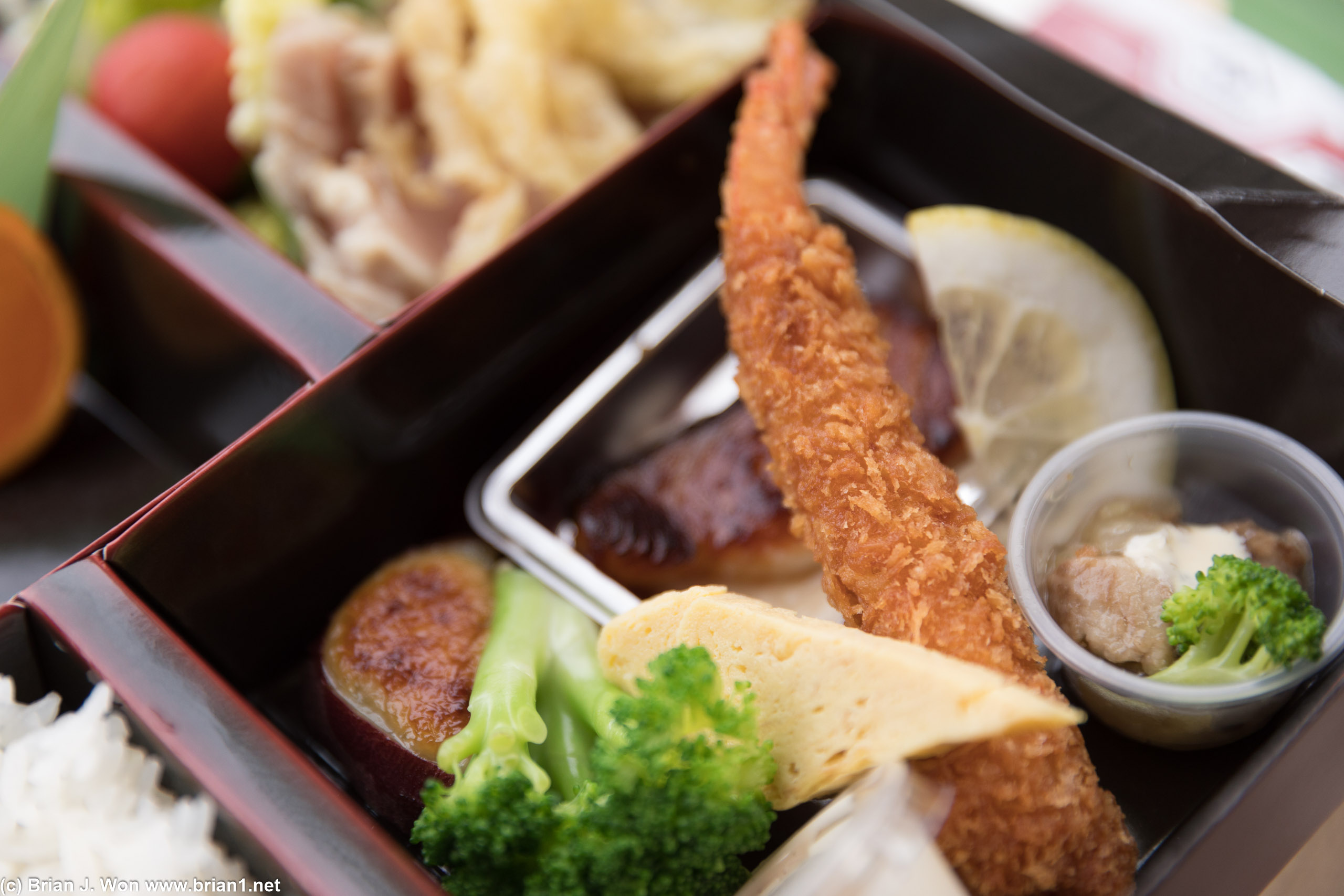 Panko-fried shrimp, black cod, A5 waygu nikogori, sweet potato, tamagoyaki.