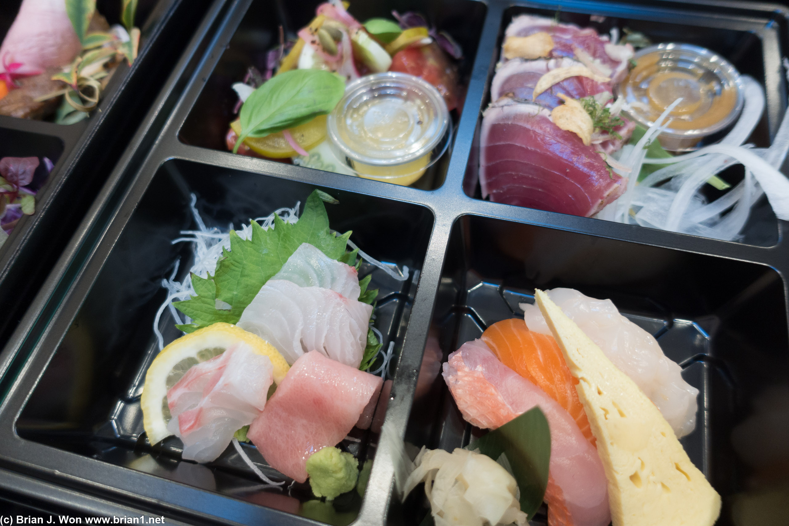 Salad, sashimi and sushi-- hello otoro!