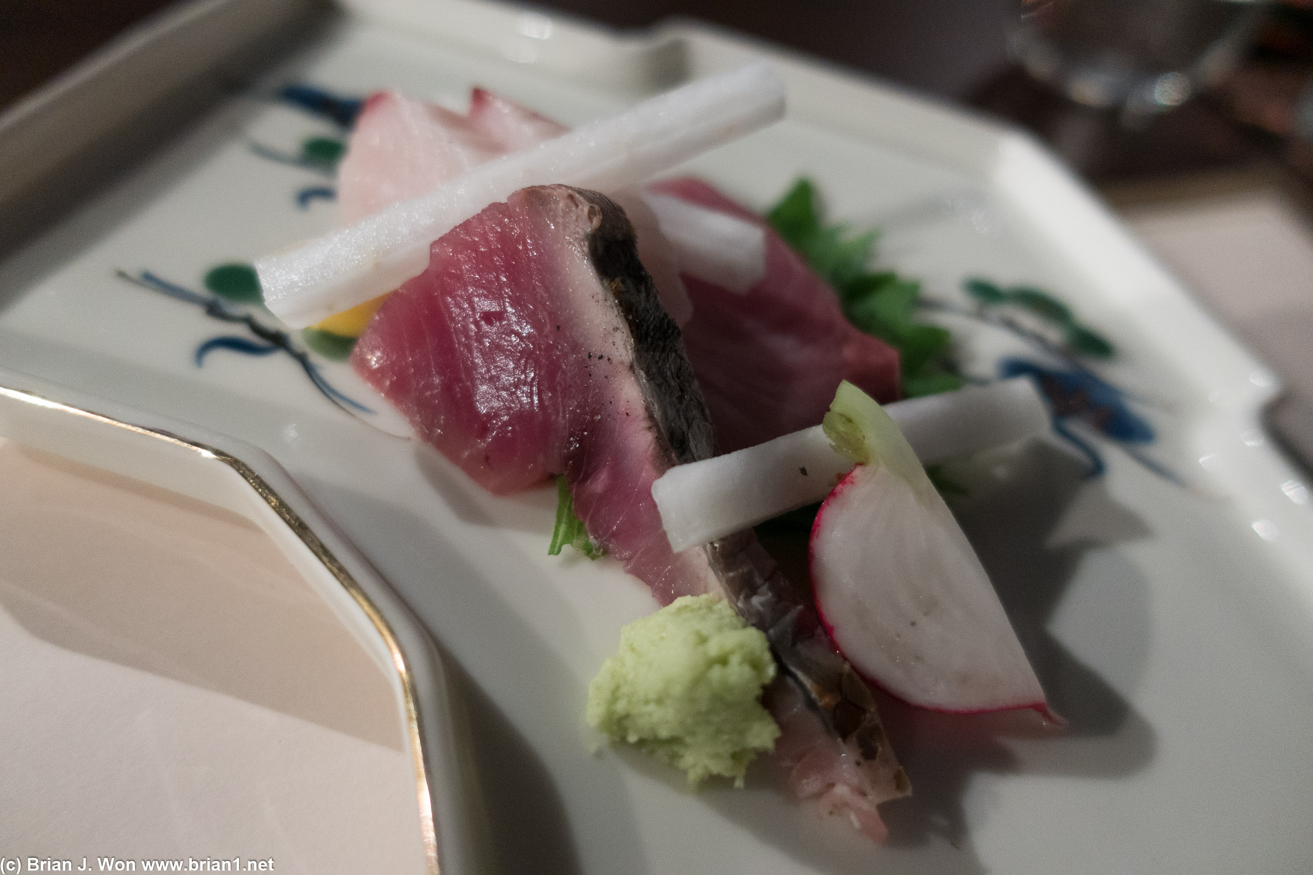 Buri, bonito, and king mackerel sashimi.