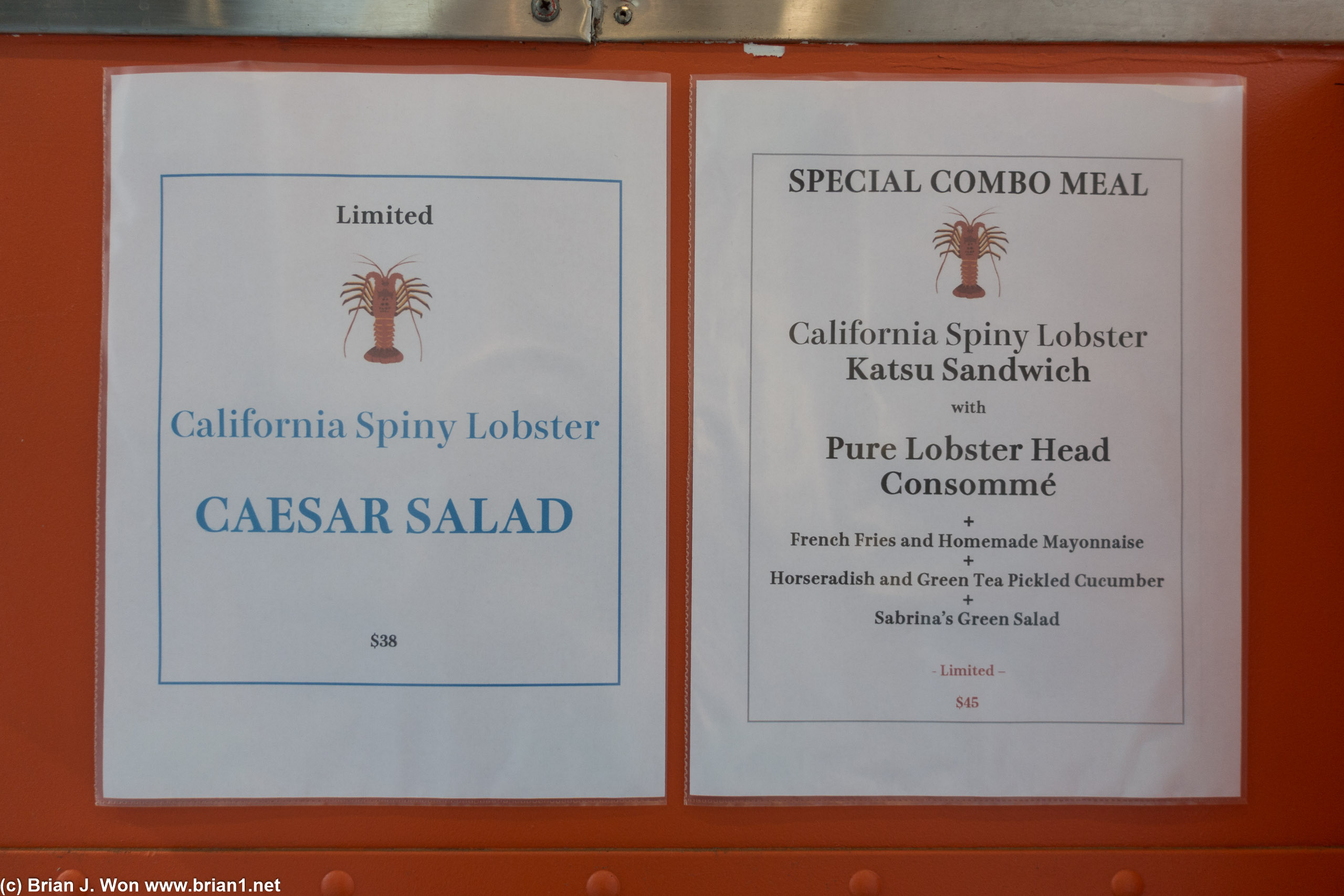 California spiny lobster on the menu.
