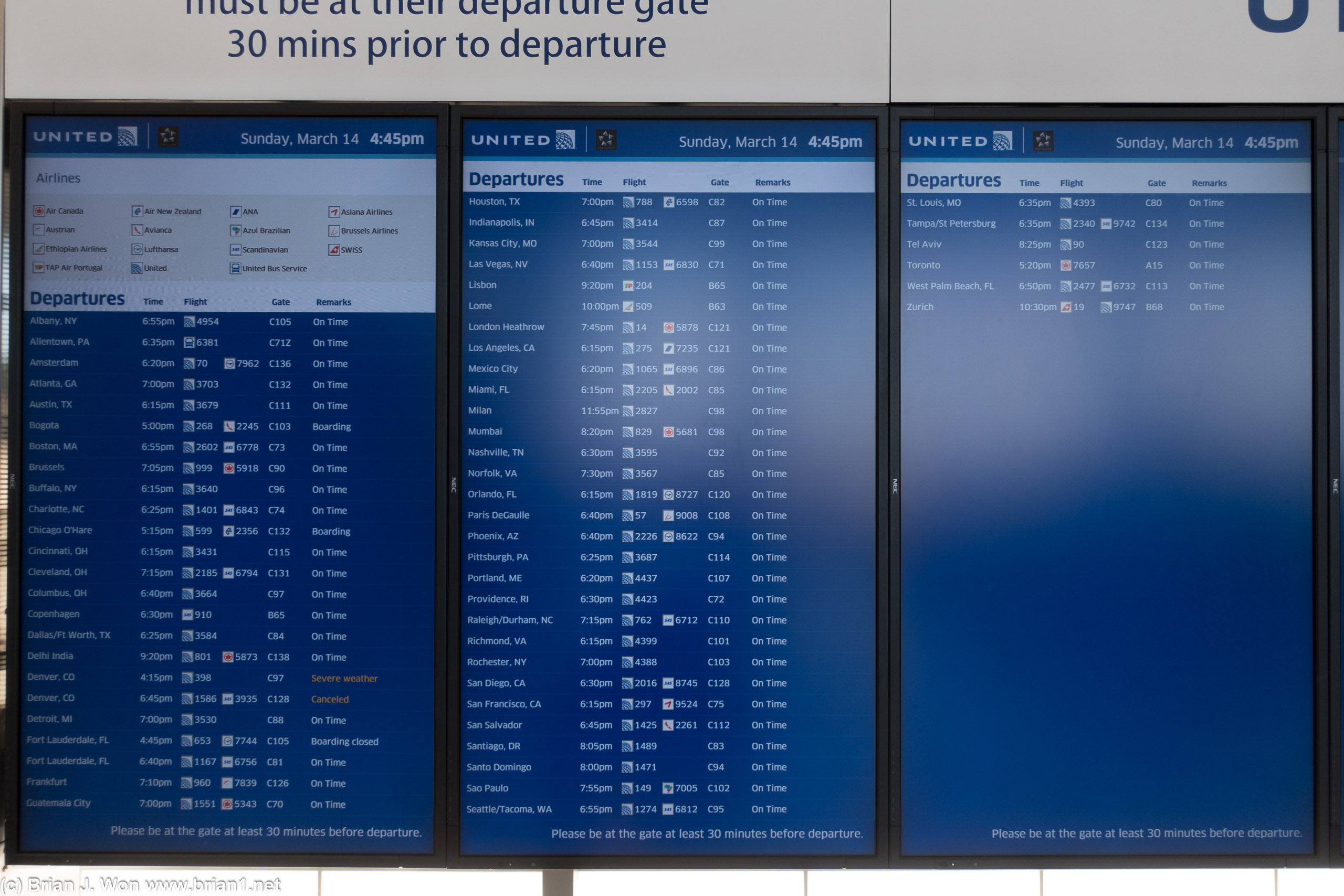 By late afternoon the departures board has trimmed considerably. Still not bad, at least for COVID-19 times.