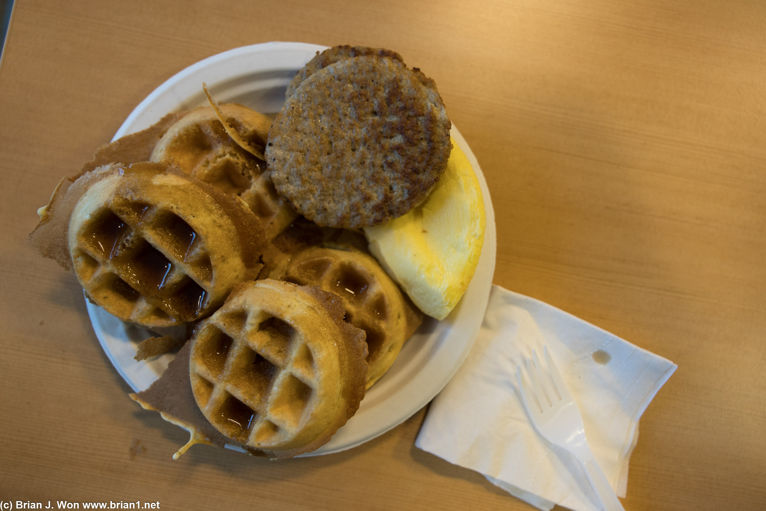 Sausage and waffle were at least edible. Egg was ehhh not good.