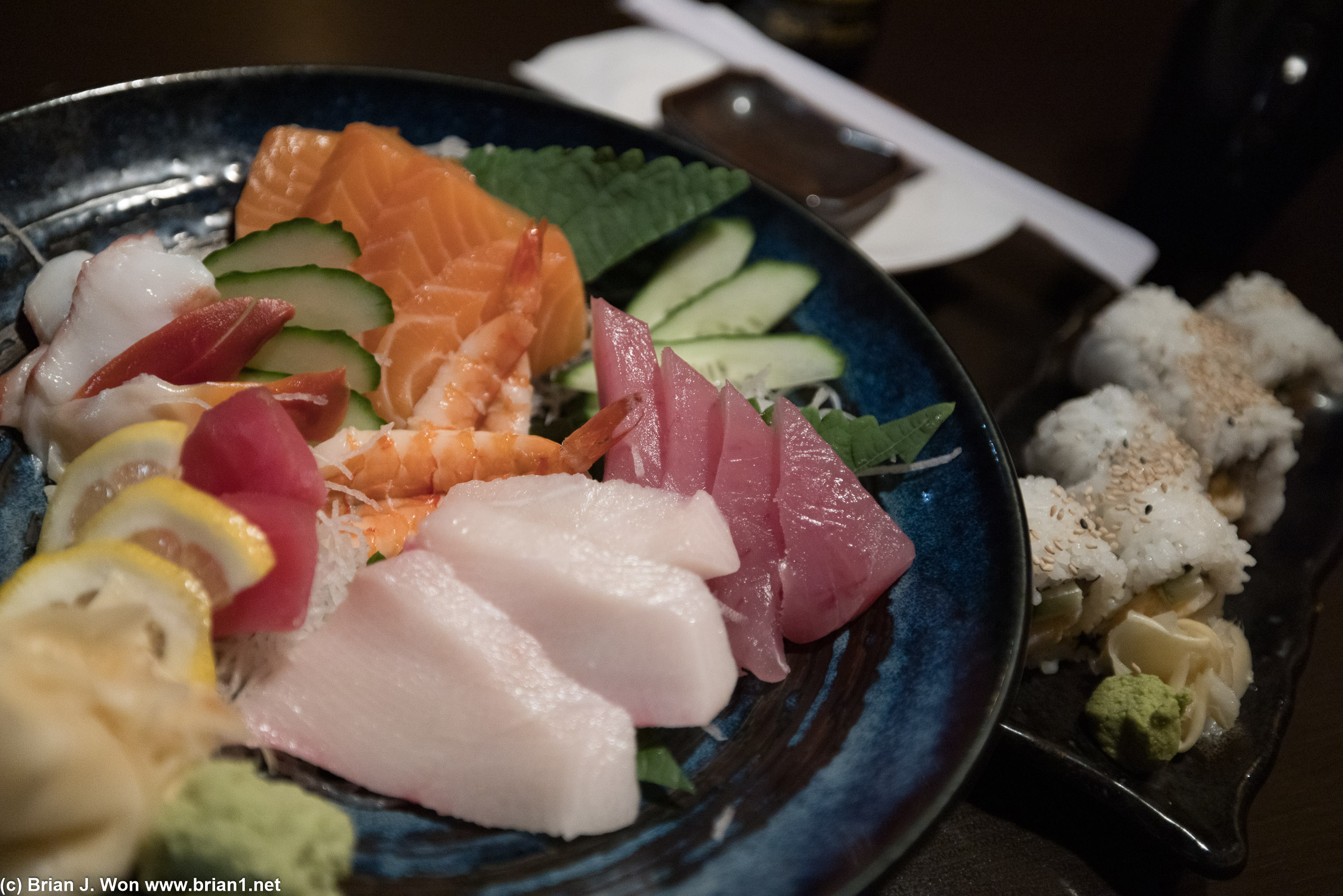 Assorted sashimi and scallop roll at Izakaya Tenkuu/Sushi Factory.