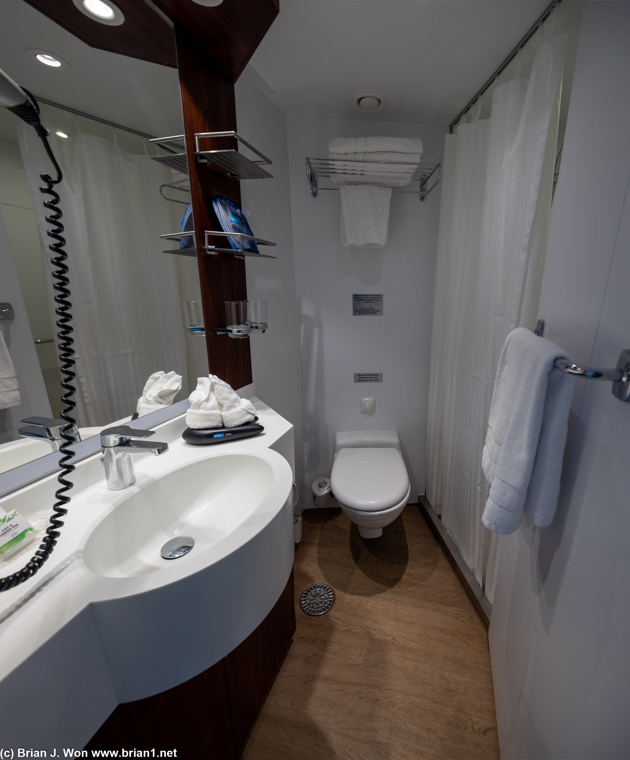 Bathroom is reasonably spacious for a little expedition cruise ship.