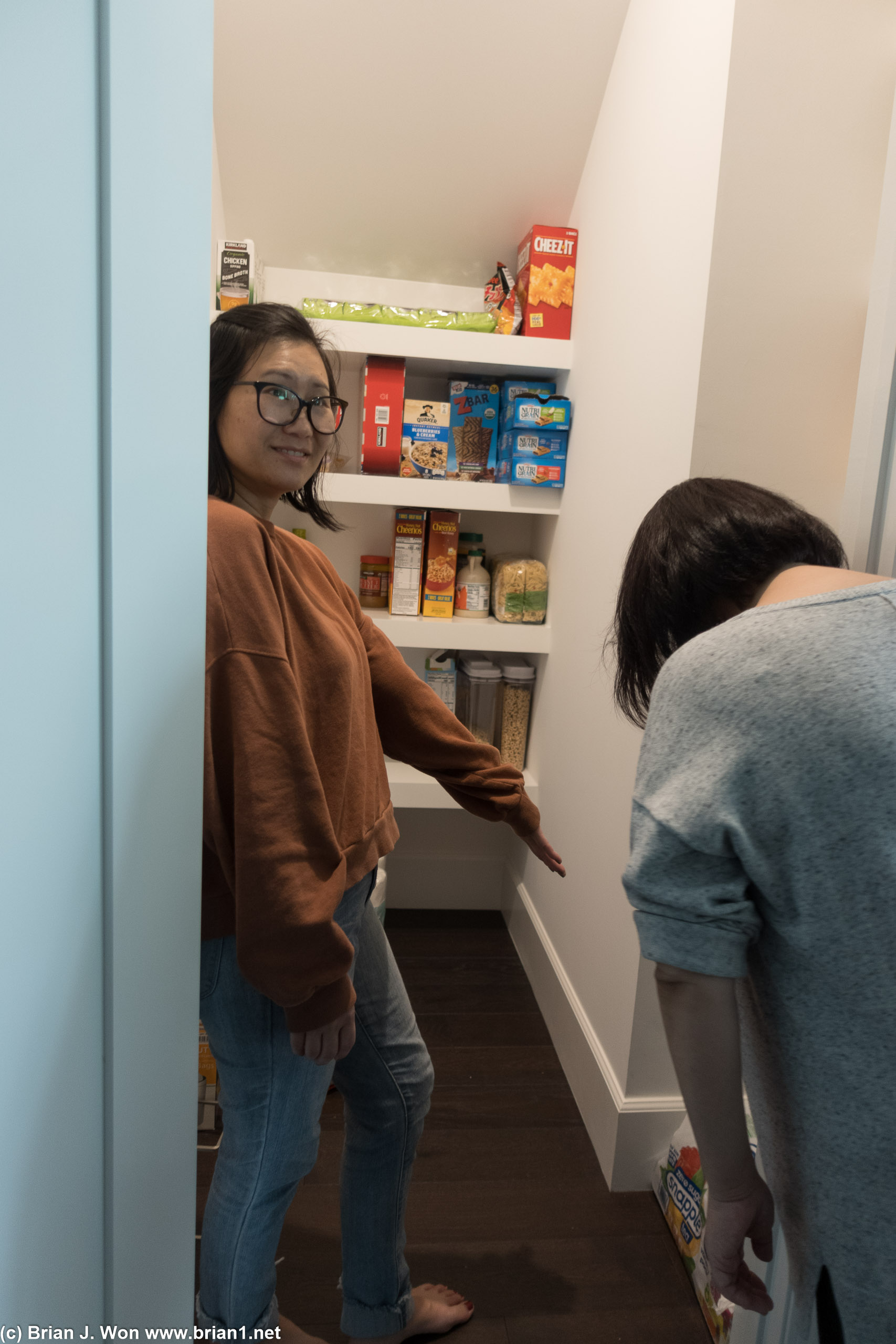 Showing off 4M's new pantry.