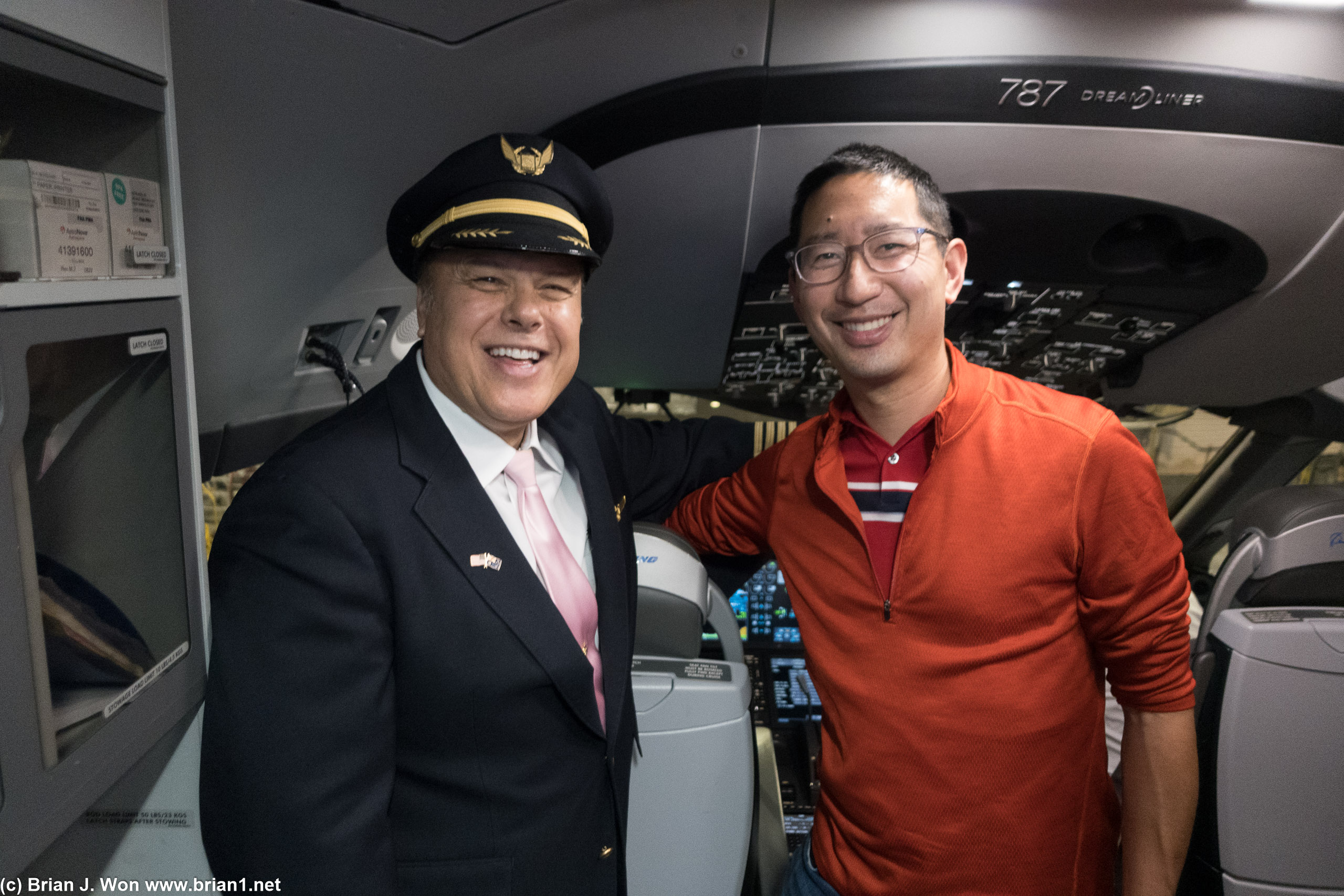 Posing with the captain of UA flight 96, Captain Laszlo Horanyi.