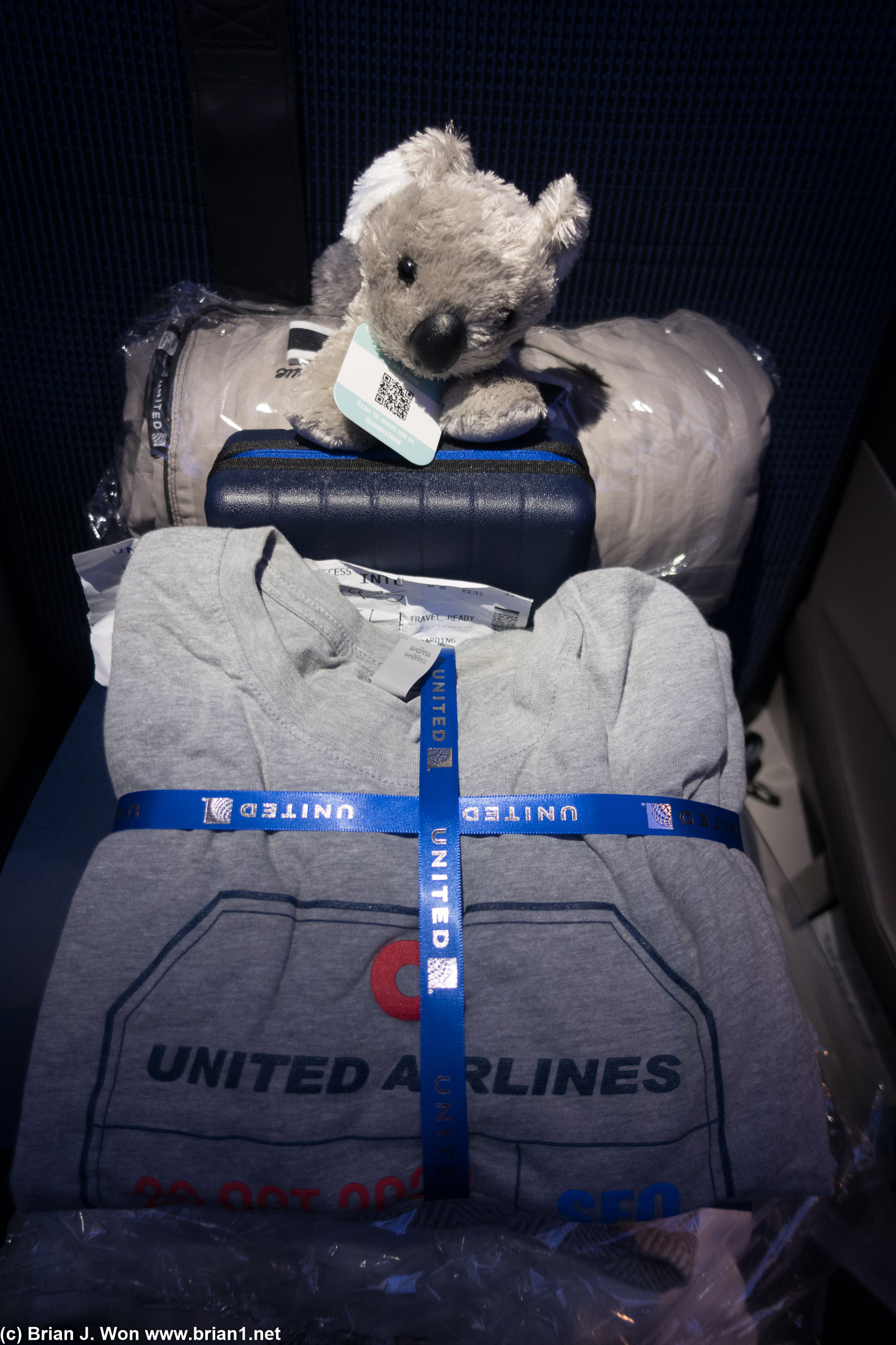 Better shot of the inaugural flight pajamas and koala.