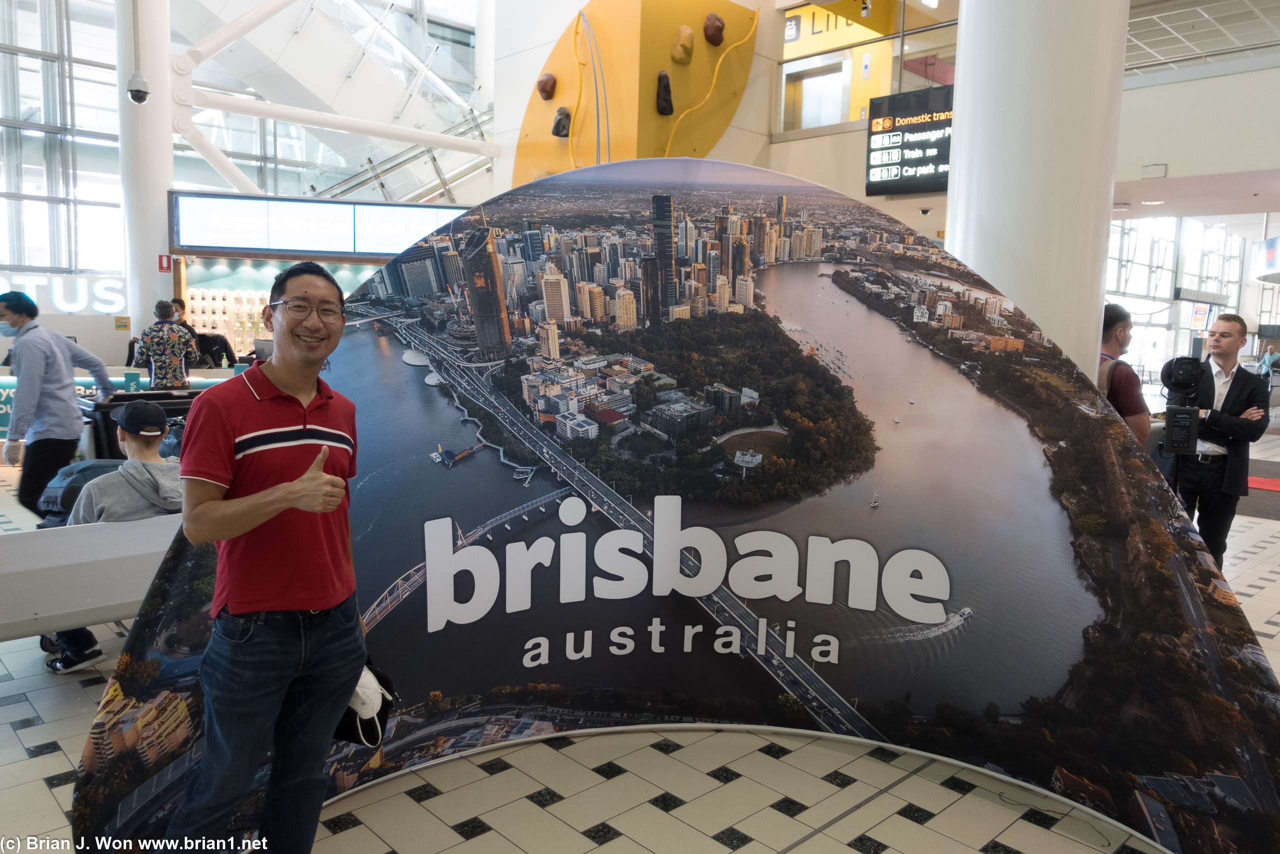 In the arrivals hall at Brisbane Airport.