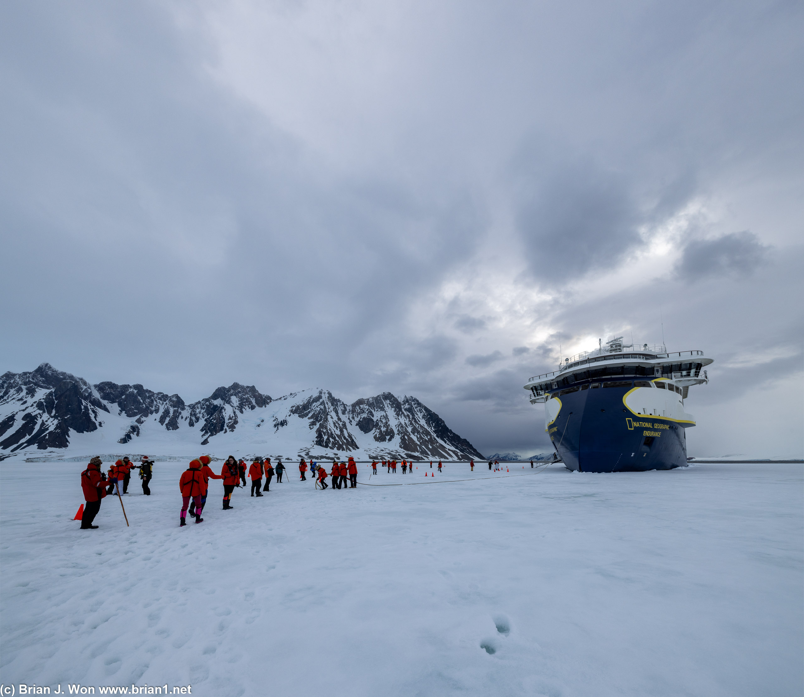 A nearly 13,000GT ship crashed into the ice makes for an impressive sight.