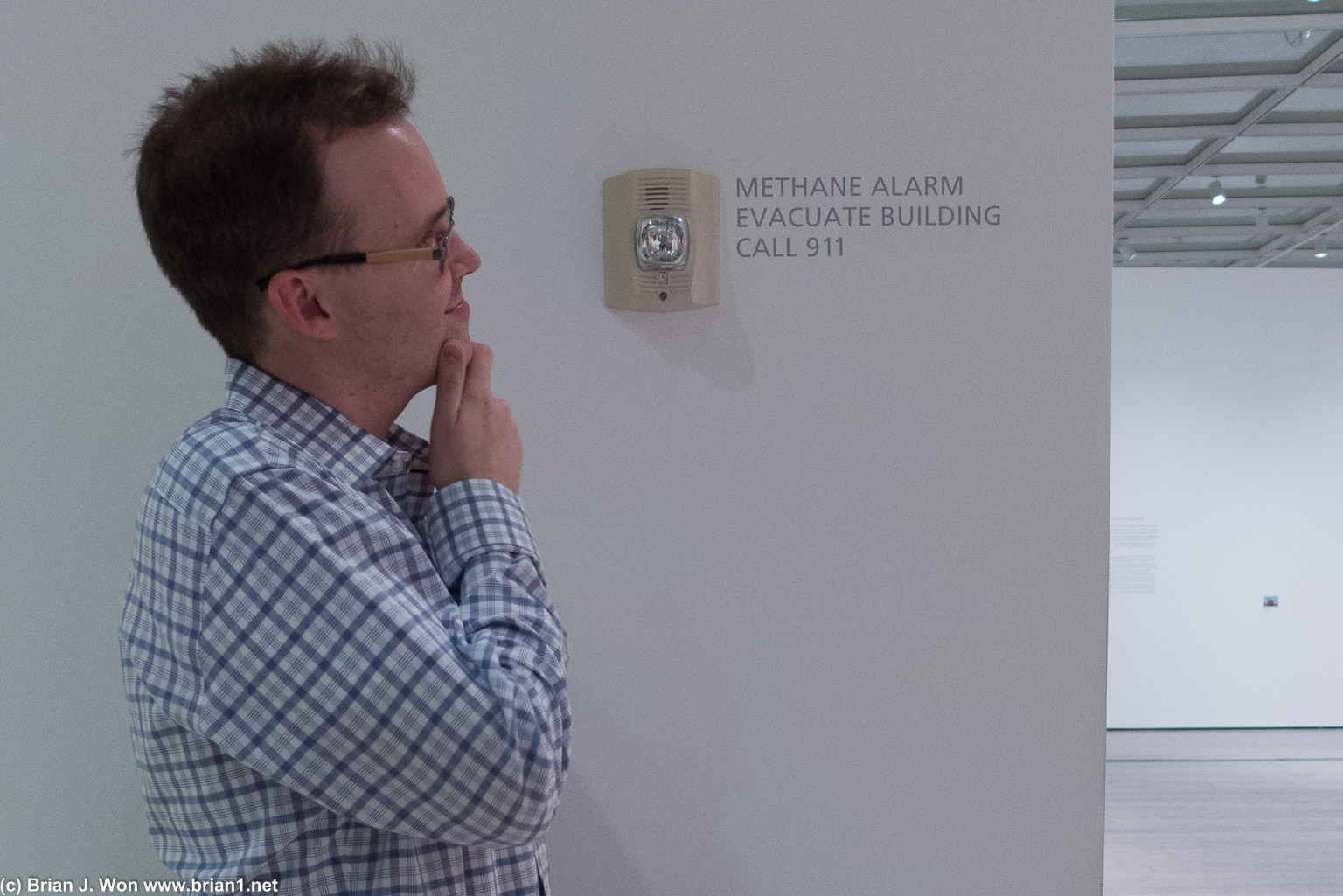 "Methane alarm. Evaculate building. Call 911."