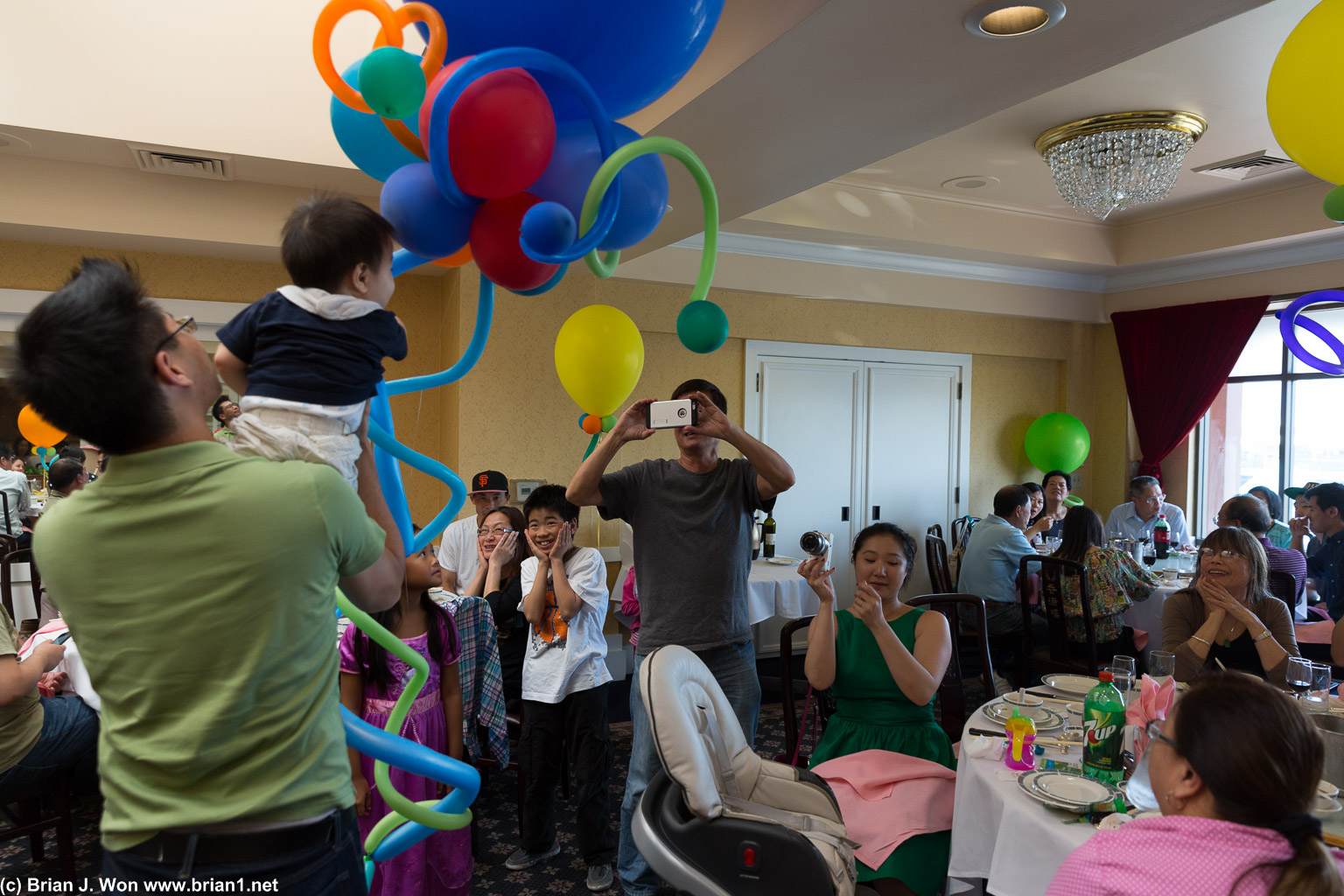 Lots of balloon popping against the chandliers.