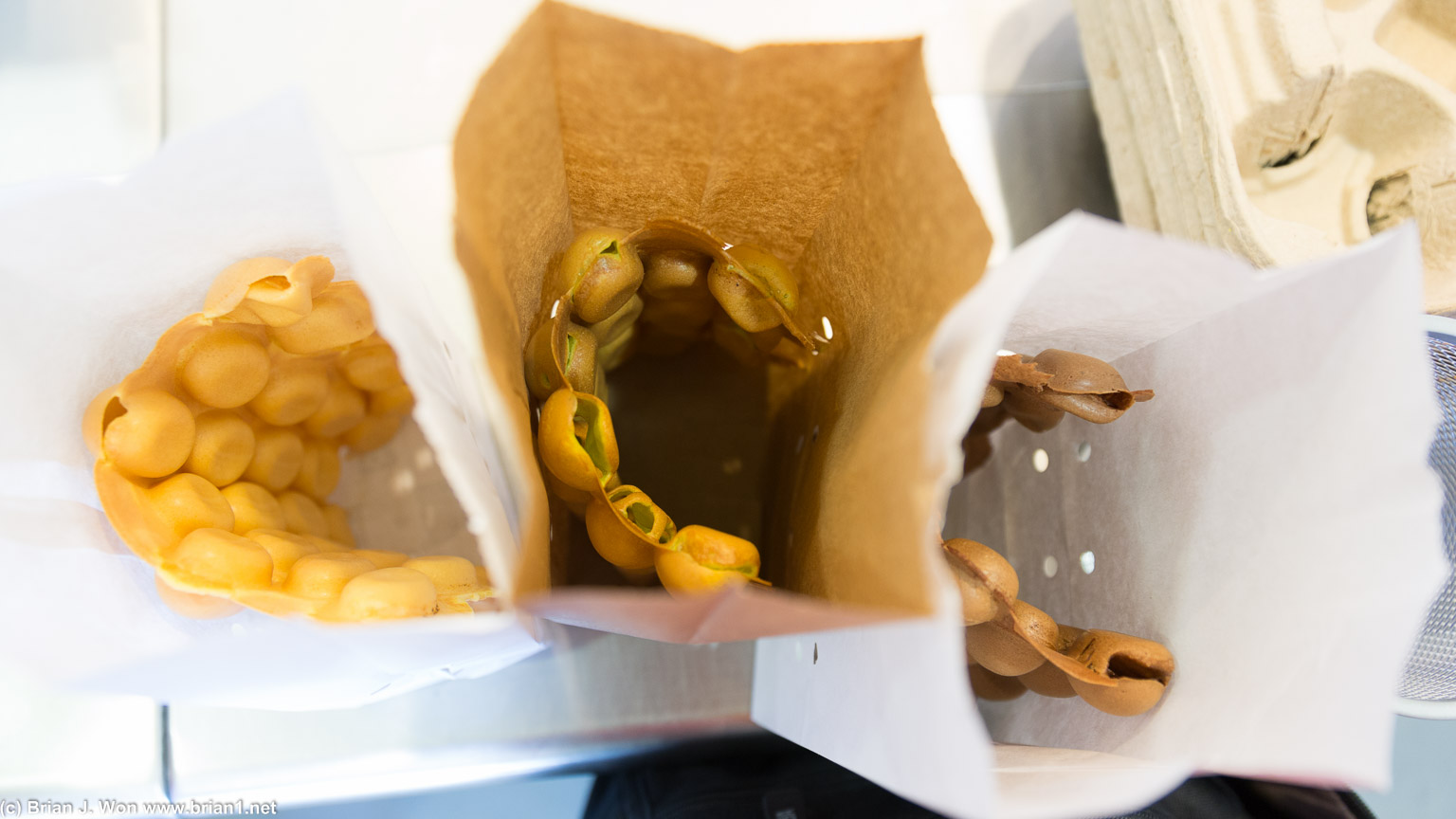 Original, honeydew, and chocolate eggetts.