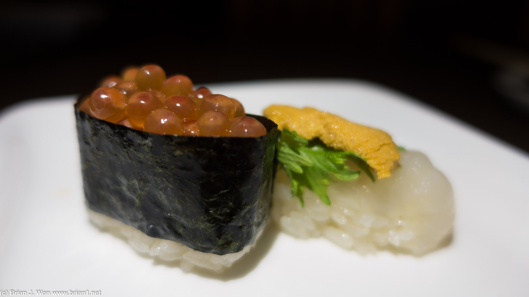 Ikura and uni atop halibut. Quite an innovative way to serve uni!