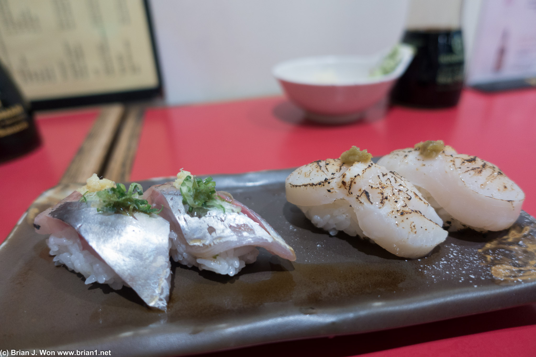 Spanish mackerel and seared scallop. Former was good, latter would've been better if it wasn't seared.
