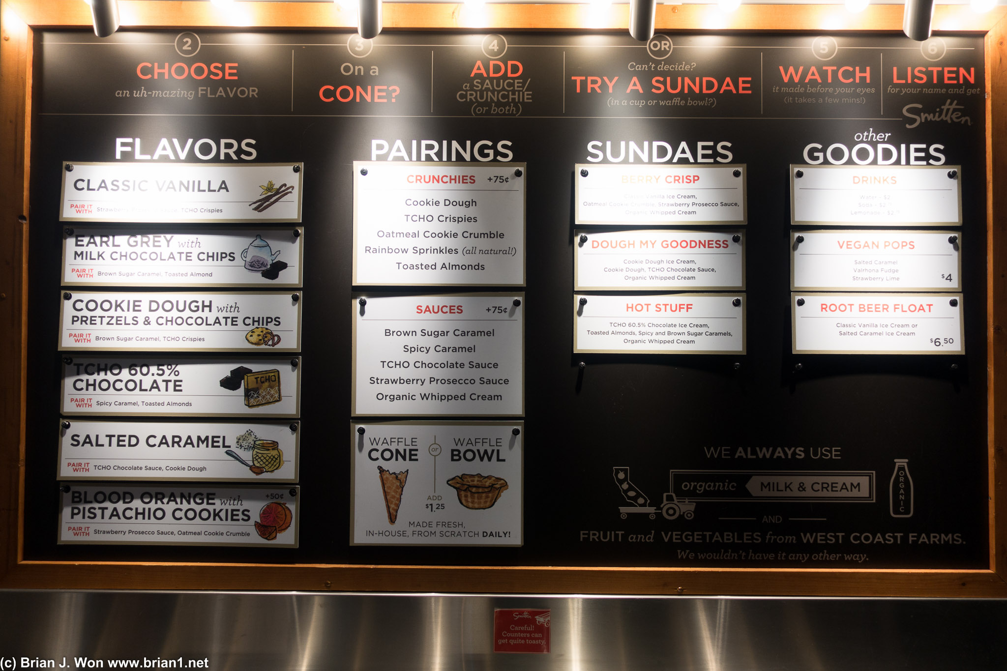 Smitten Ice Cream's menu.