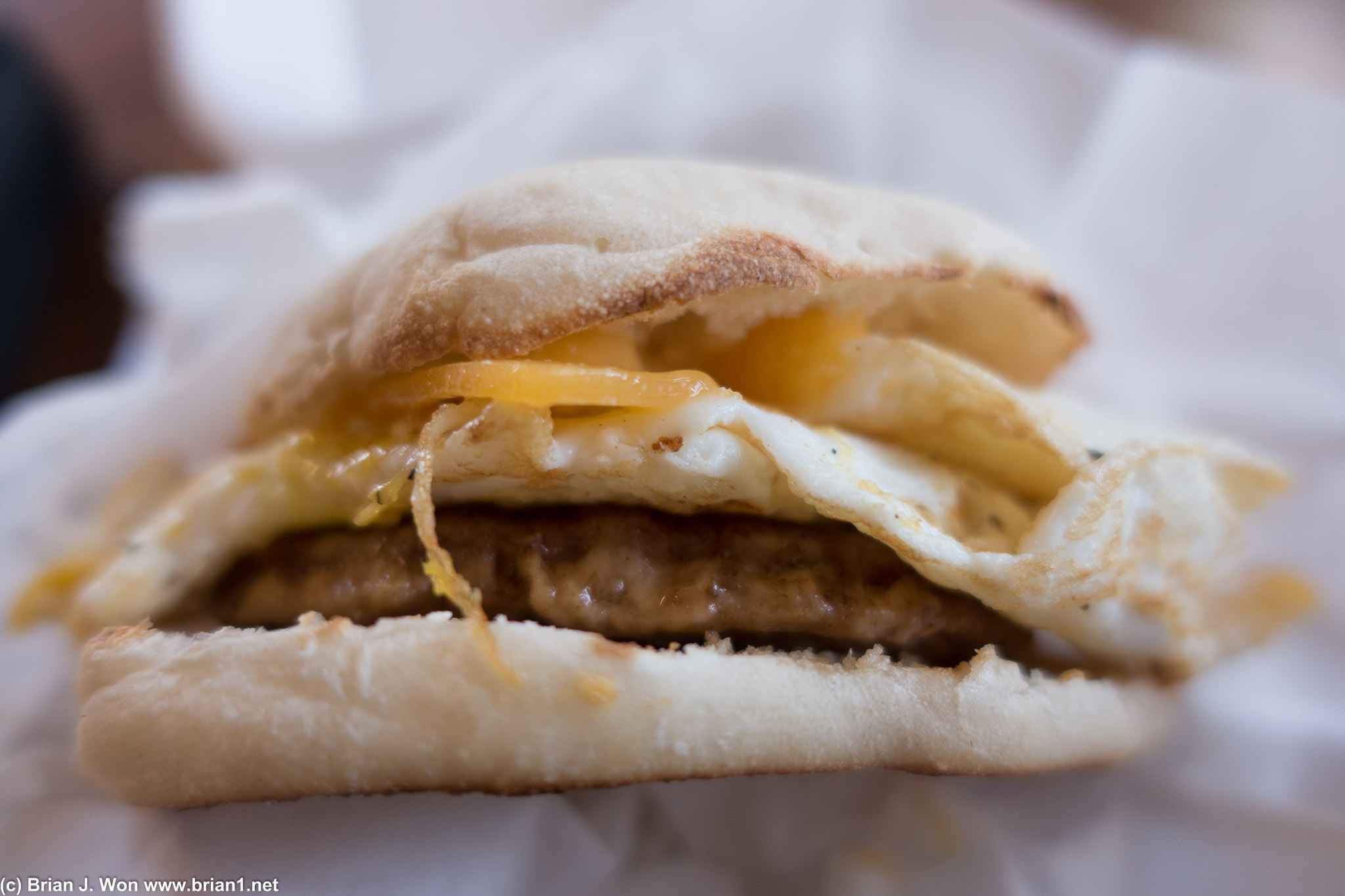 Breakfast sandwich at Stoken Donuts.