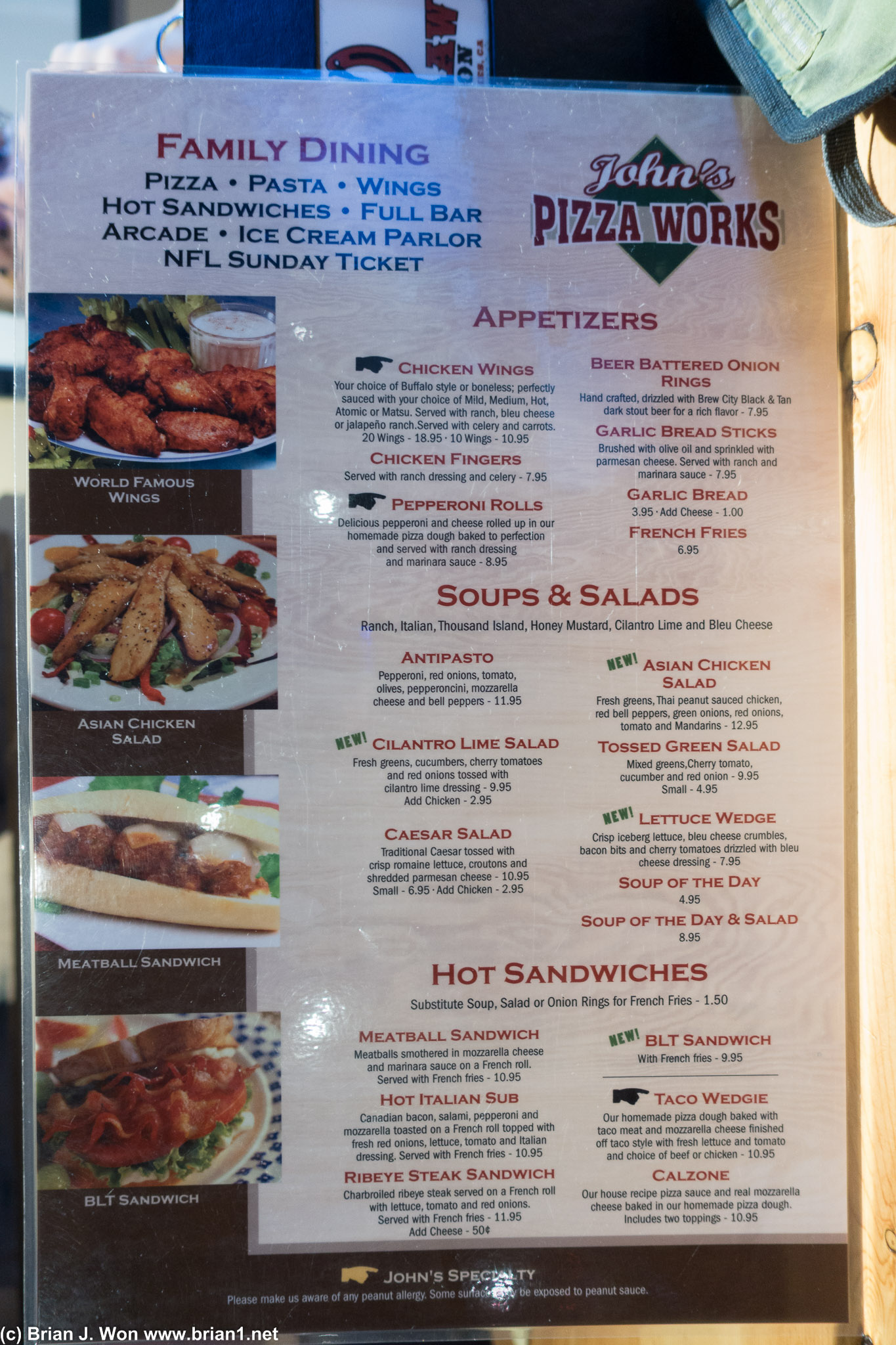 Menu at John's Pizza Works.