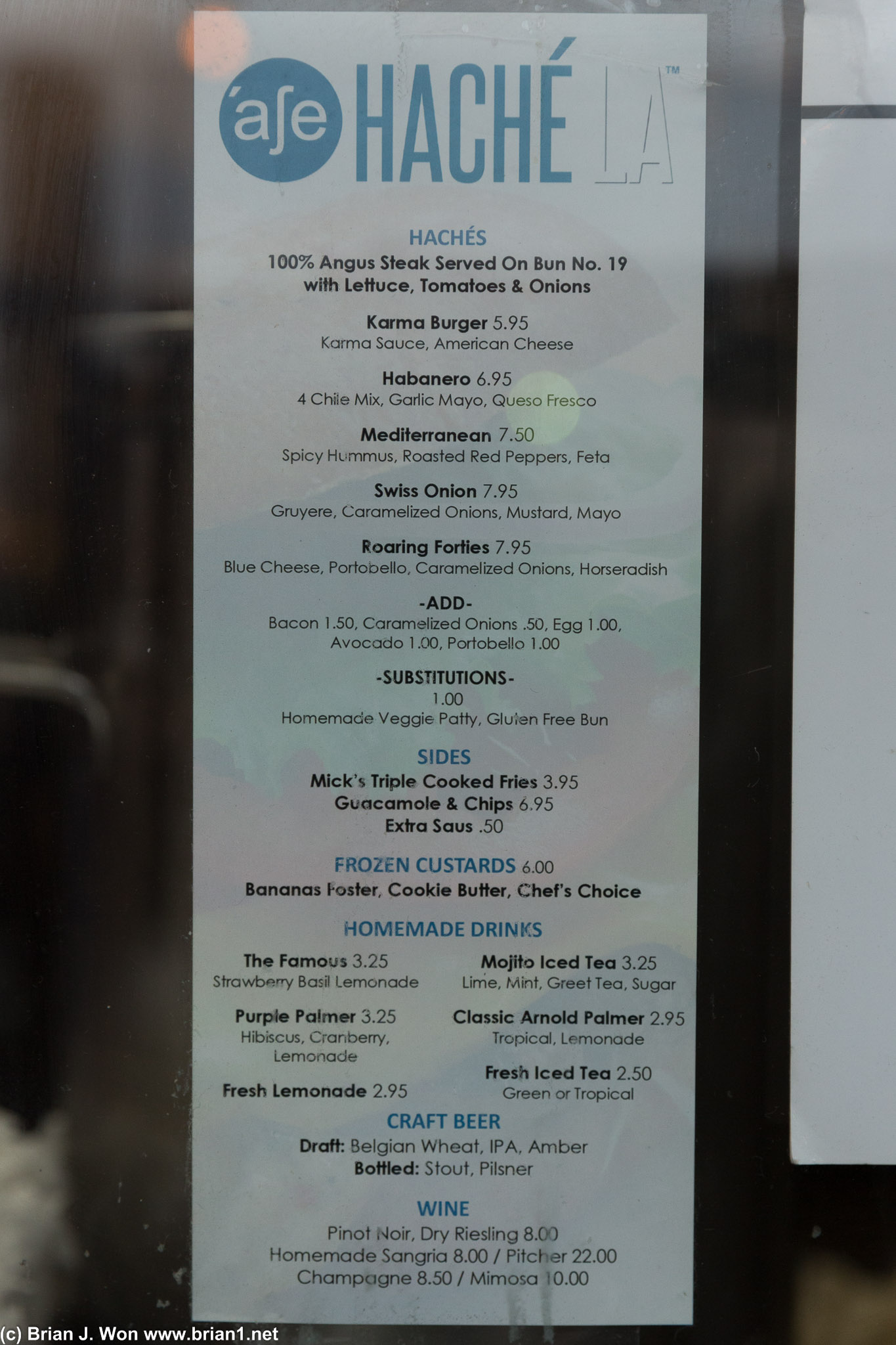 Menu at Hache LA. Surprisingly affordable.