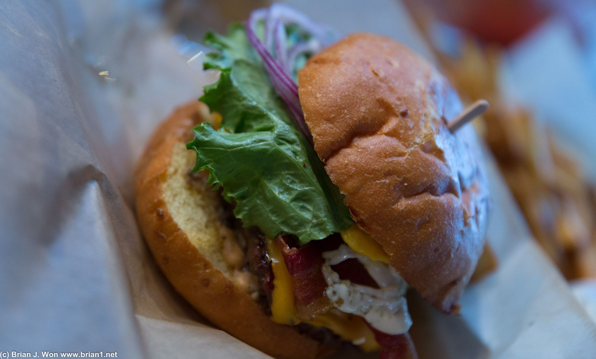 Karma burger, with egg and bacon added. Not bad but not quite meaty enough to keep up with the extra toppings.