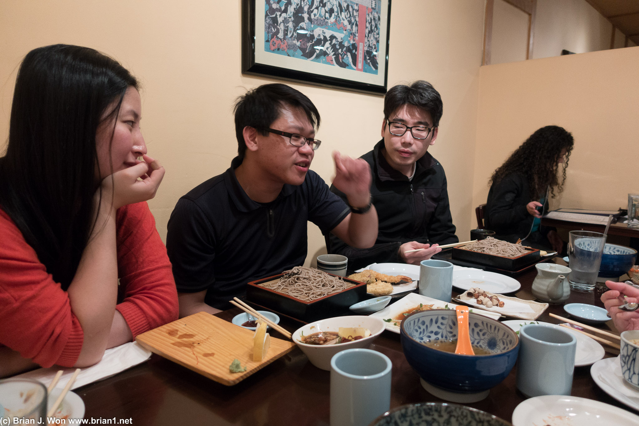 Chatting and eating.