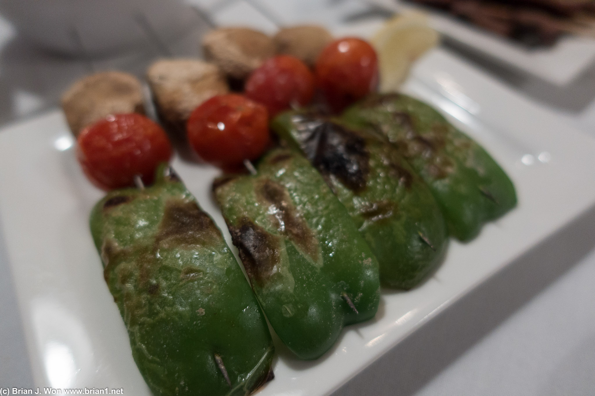 Veggie and mushroom skewers.