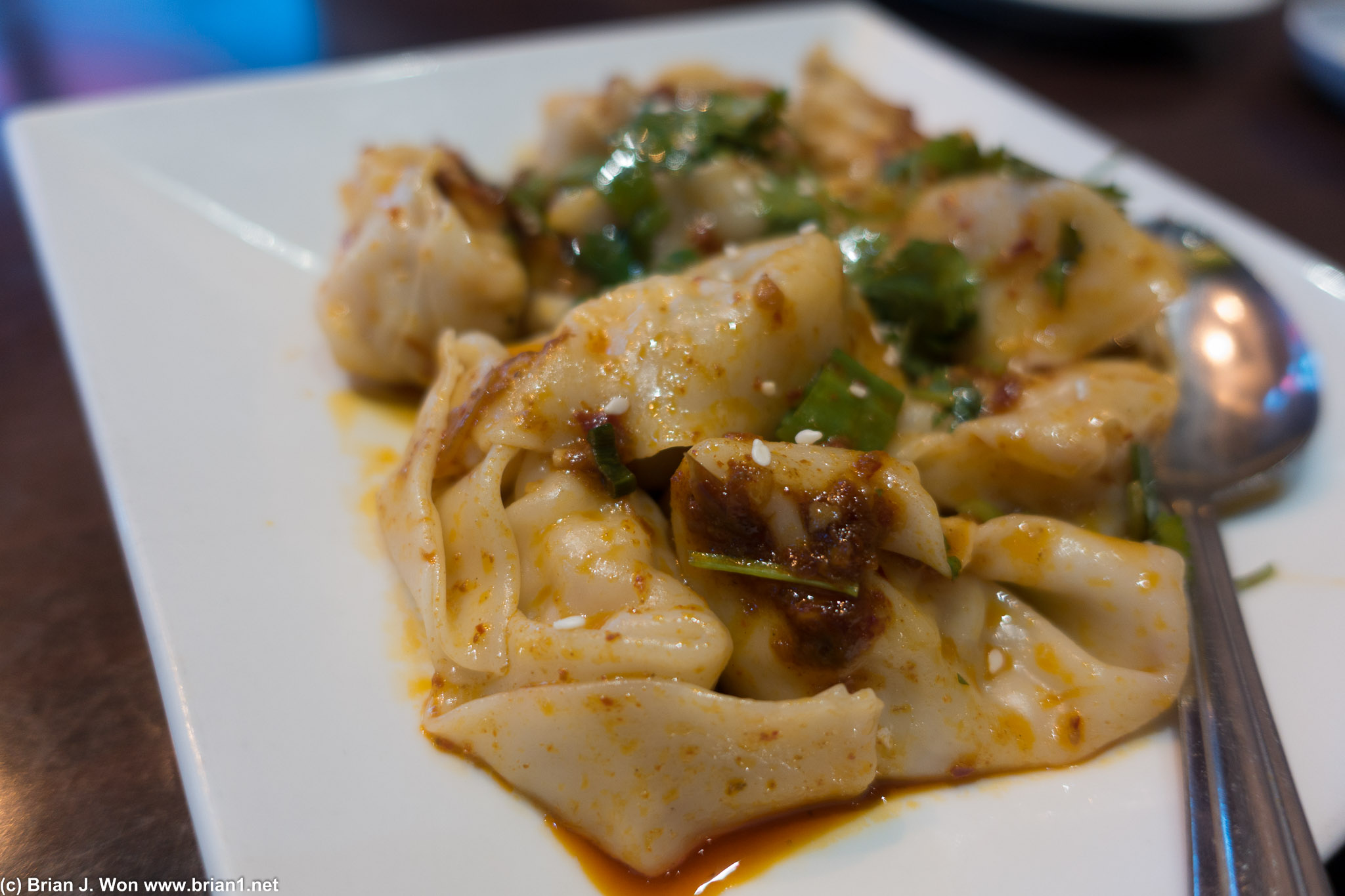 Spicy won tons at Mama's Lu.