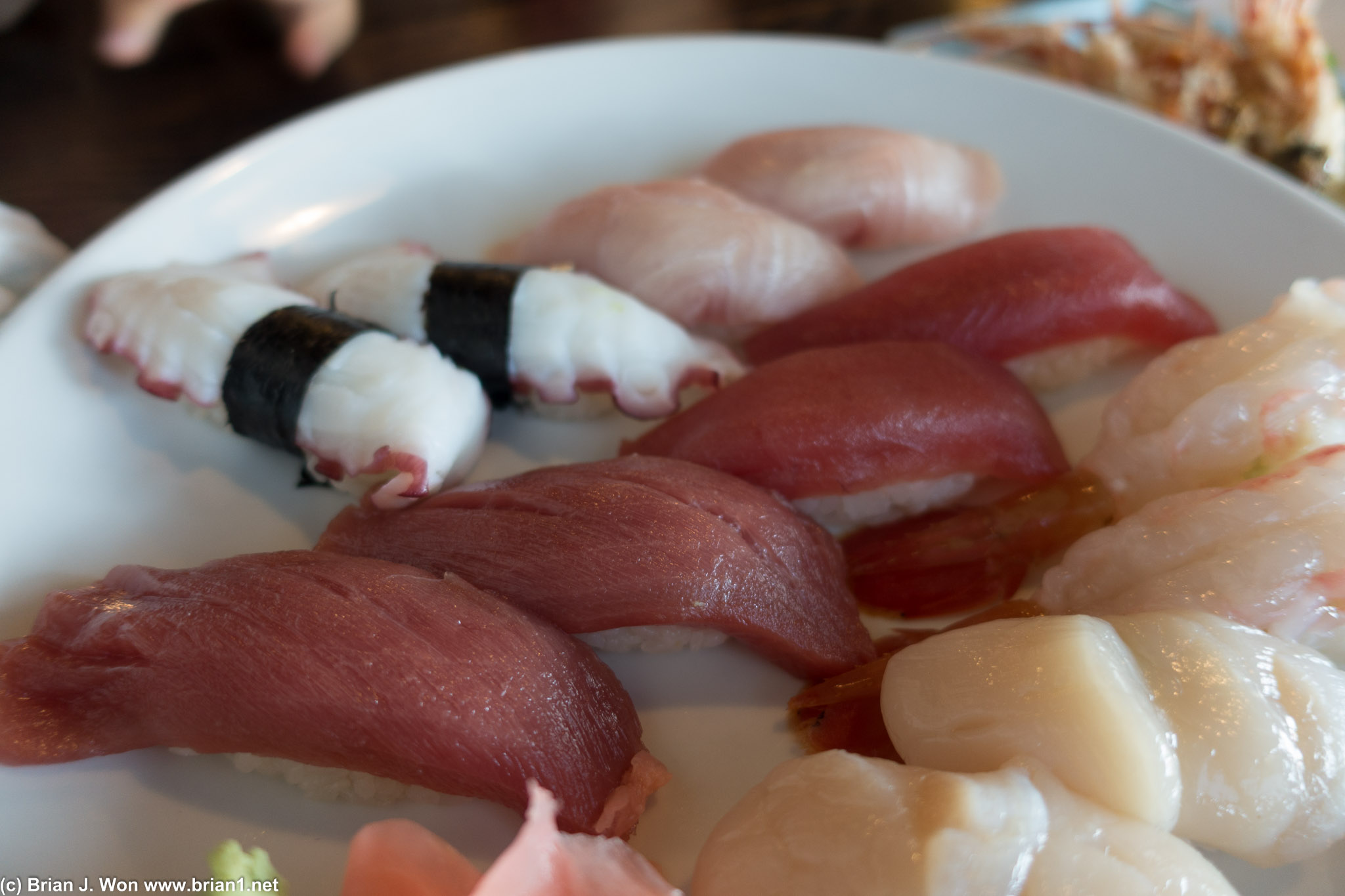 Why hello there, tako (octopus), hamachi (yellowtail), bluefin, ahi, hotate (scallop), ama ebi (live sweet shrimp).